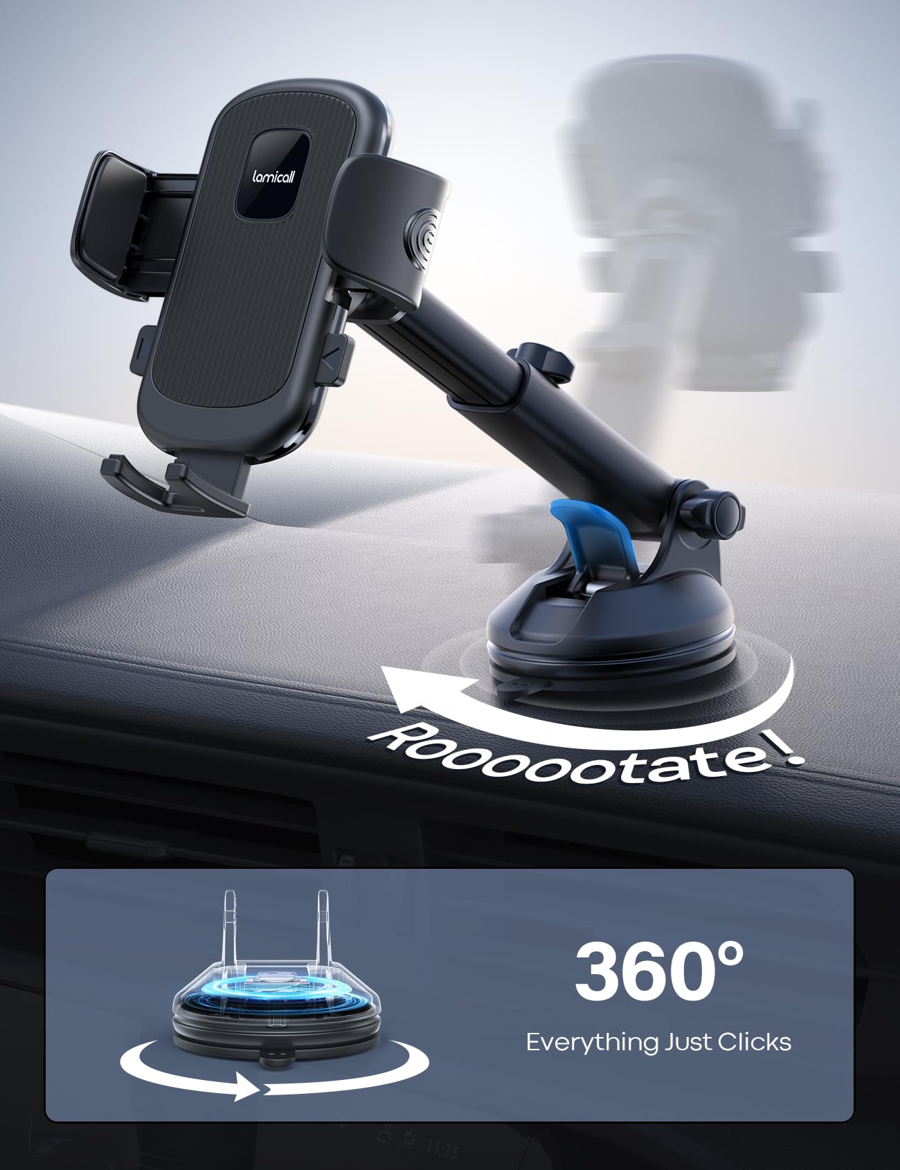 Lamicall Car Phone Holder 360 Degree Rotation Suction Mount