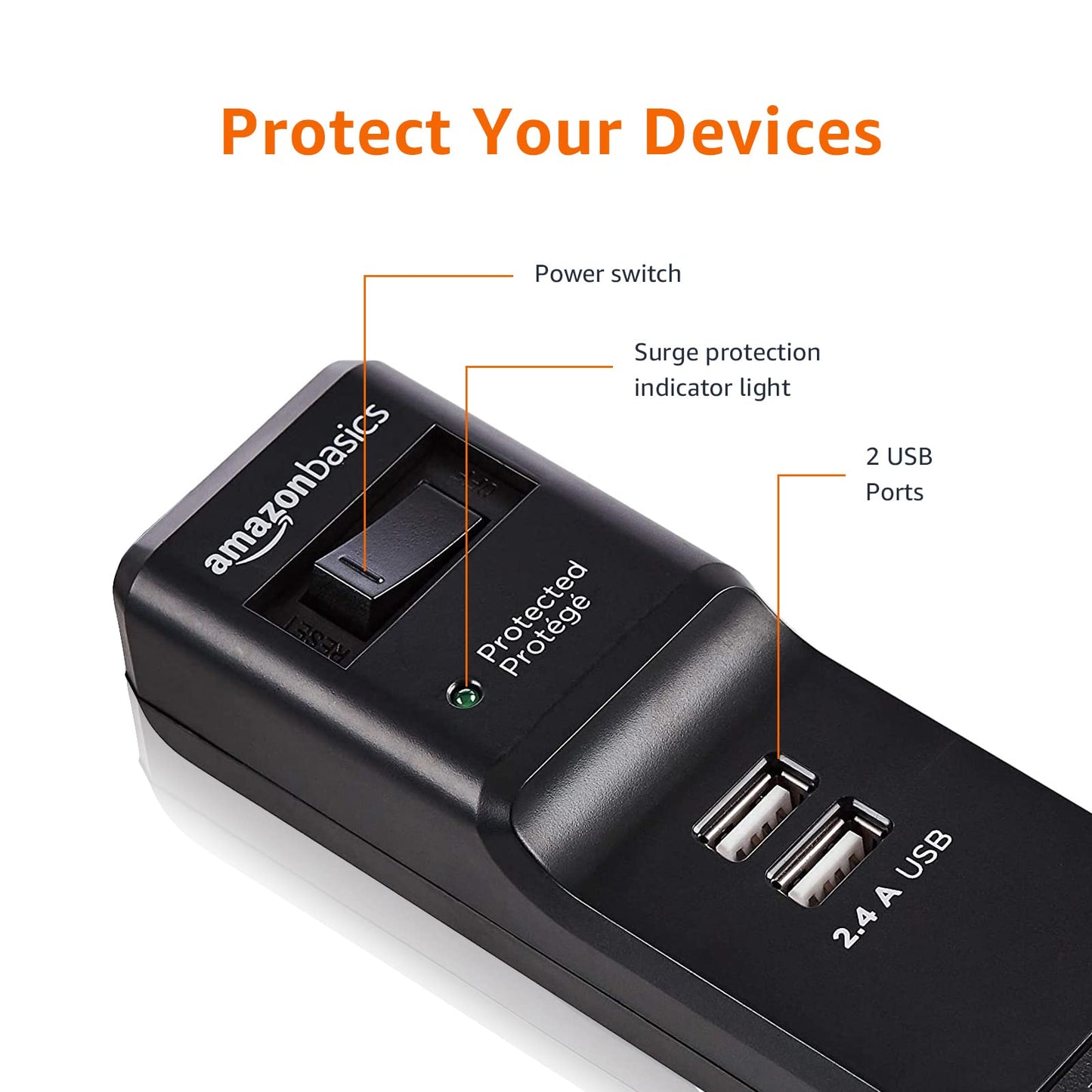 Amazon Basics Surge Protector Power Strip With USB Ports