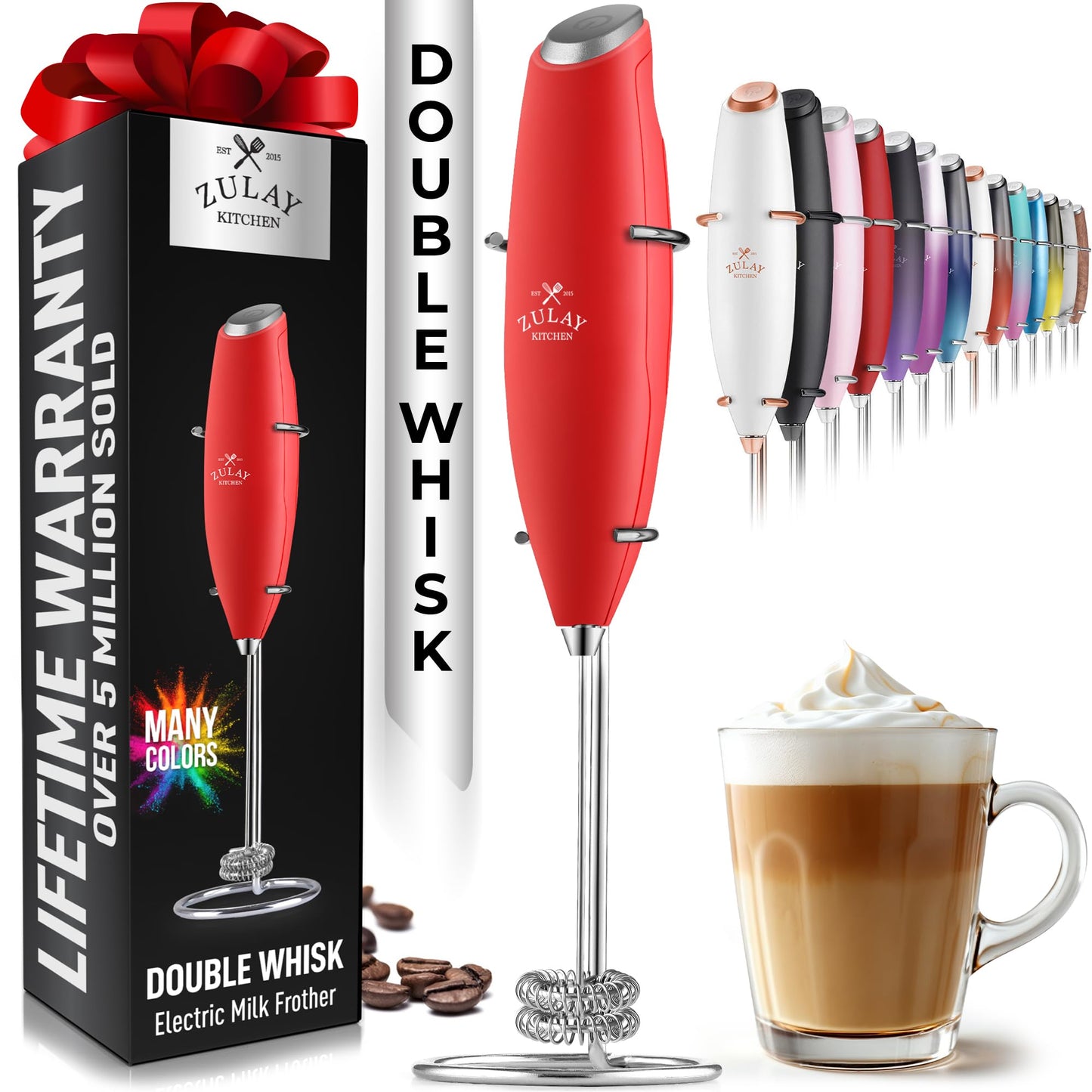 Zulay Milk Frother Wand Handheld Electric Whisk For Coffee