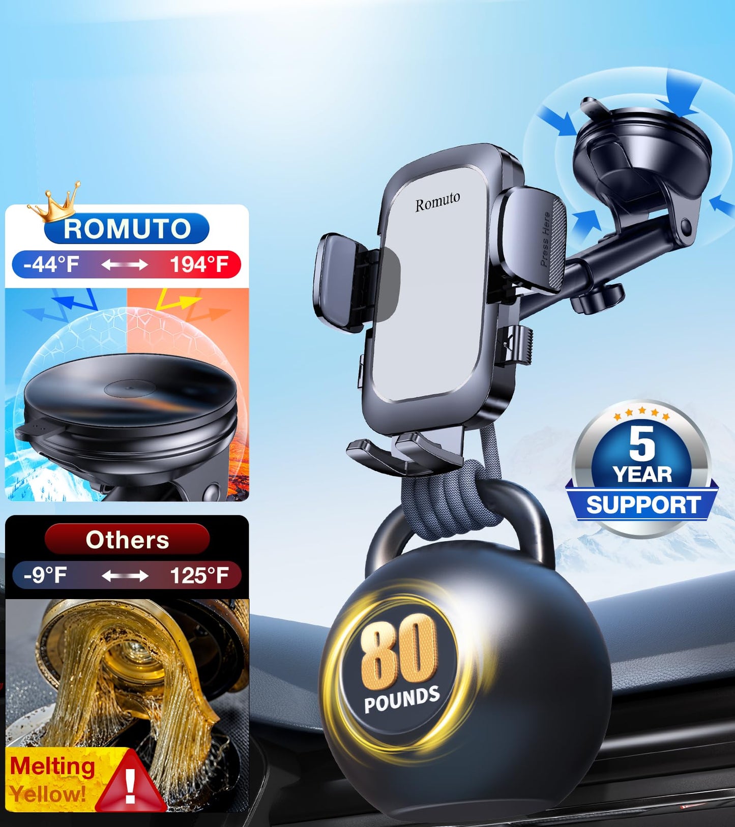Romuto Car Phone Holder Mount Dashboard Windshield Vent