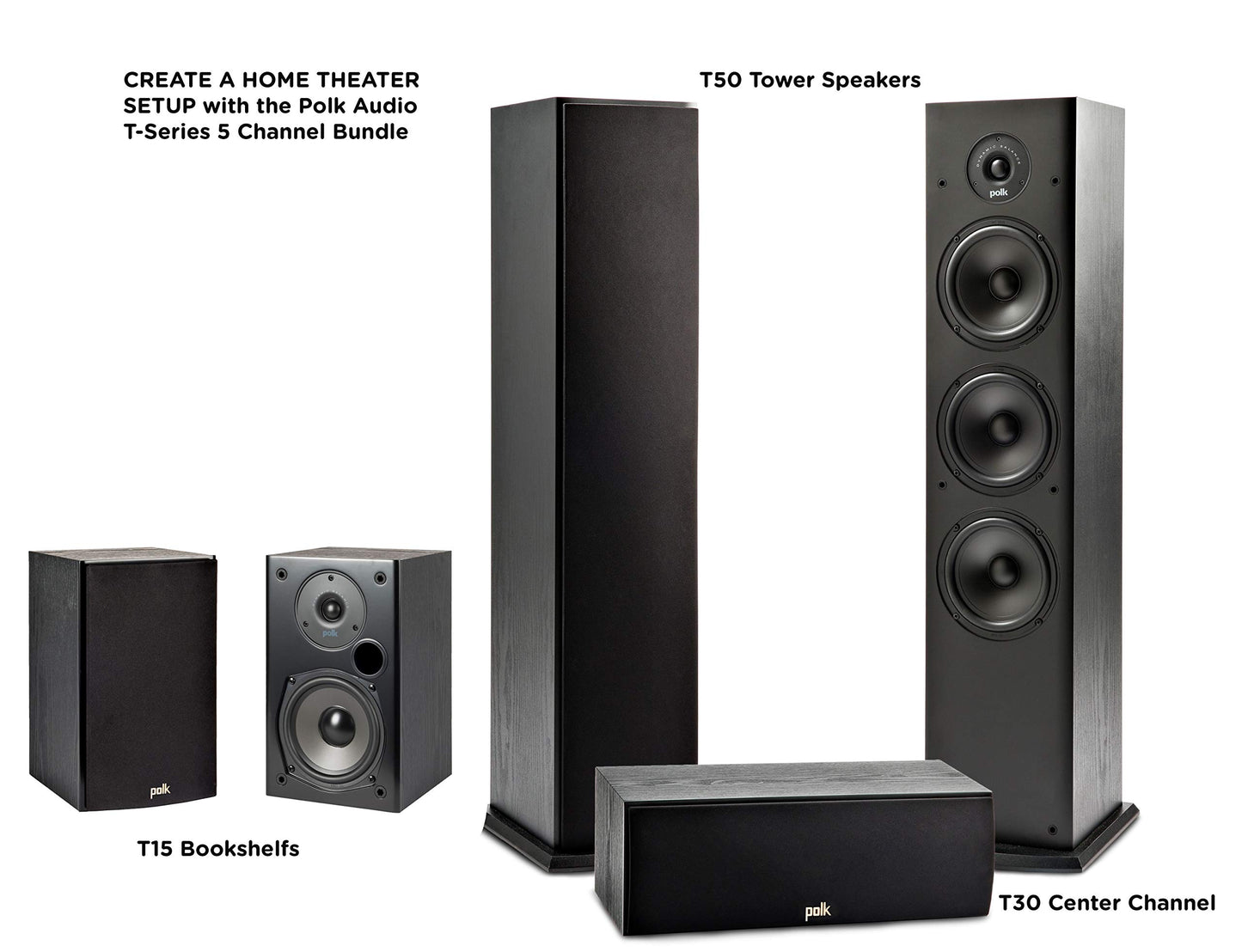 Polk Audio T15 Bookshelf Speakers with Deep Bass Sound