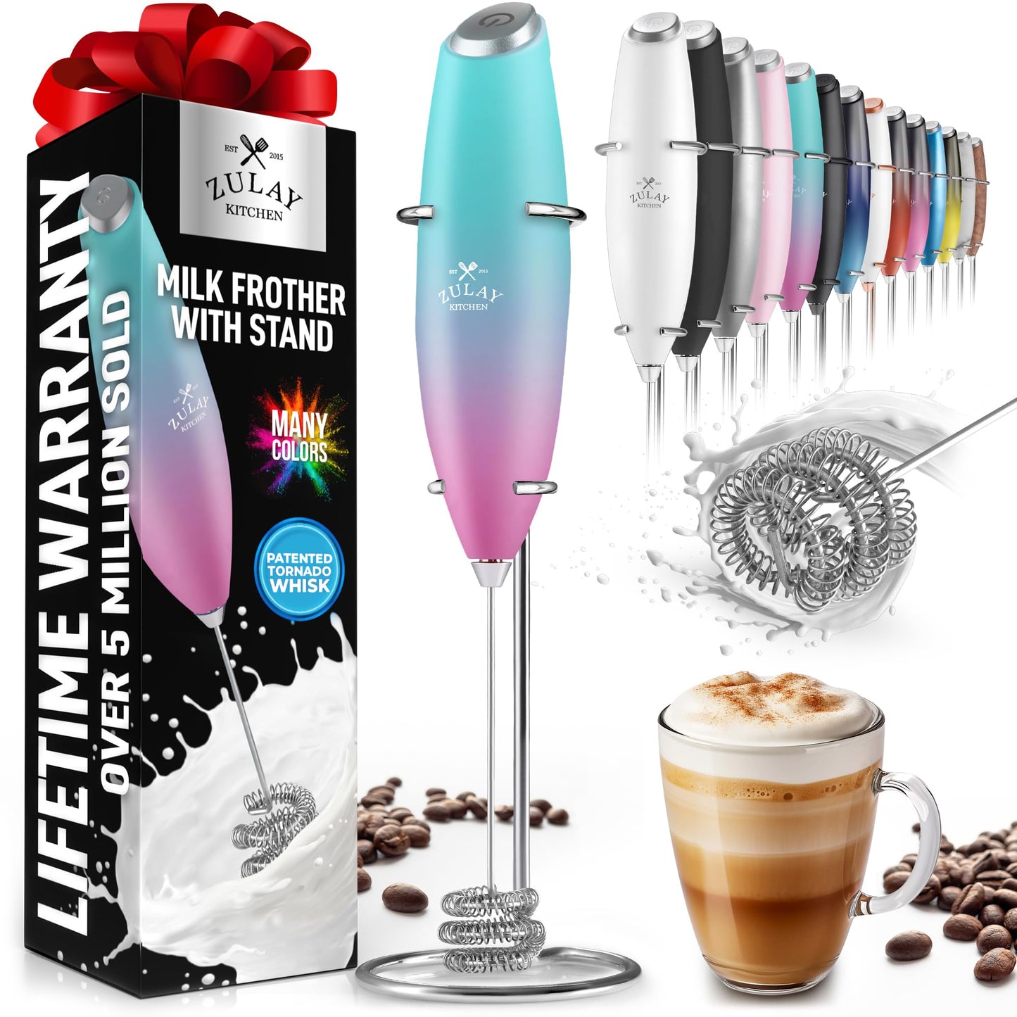 Zulay Milk Frother Wand Handheld Electric Whisk For Coffee