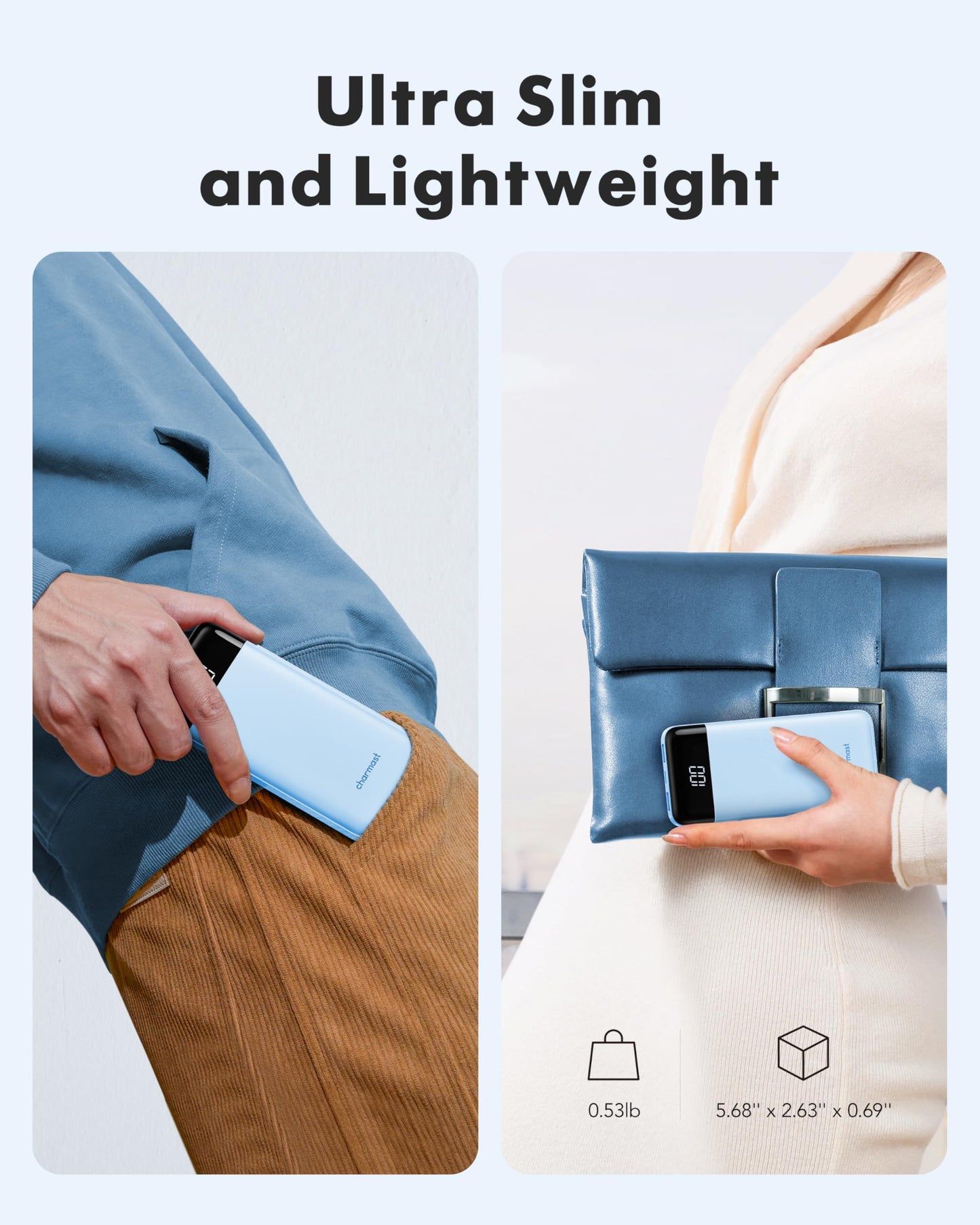Charmast Slim 10000mAh Power Bank With Built In Cables