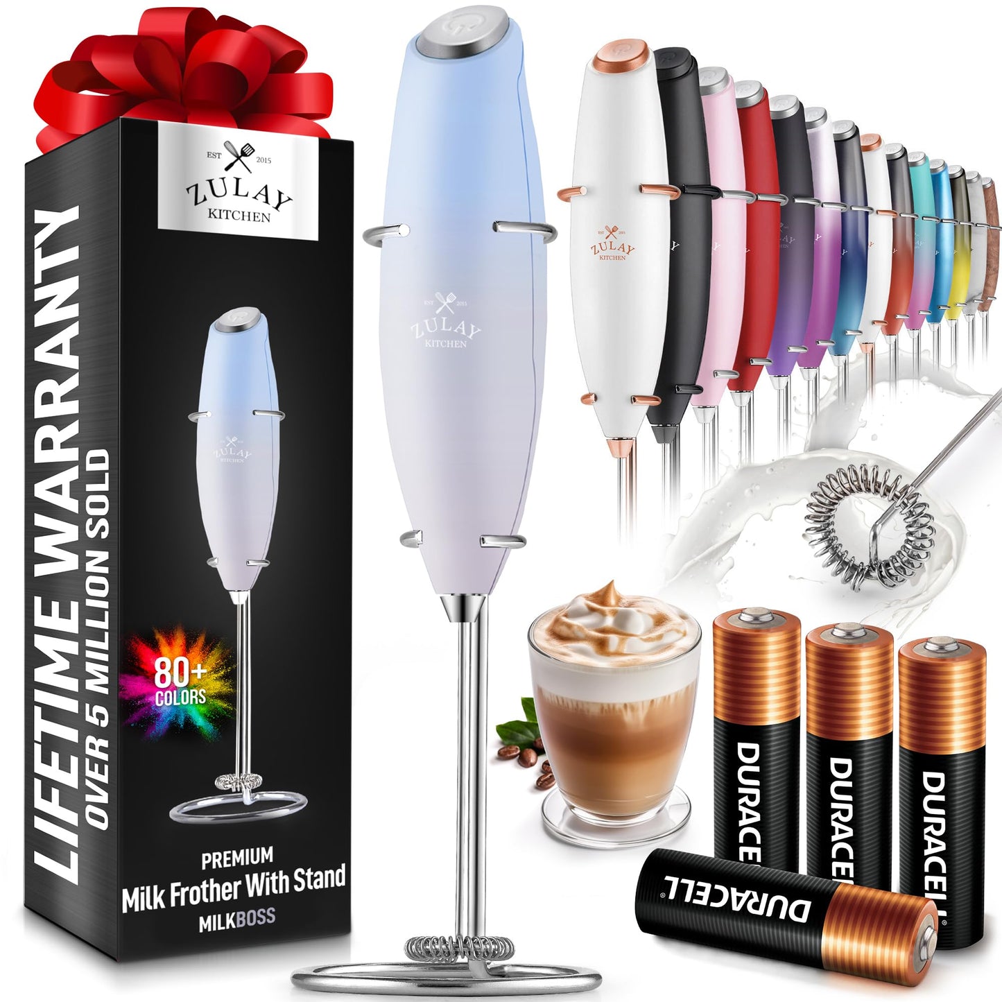 Zulay Milk Frother Wand Handheld Electric Whisk For Coffee