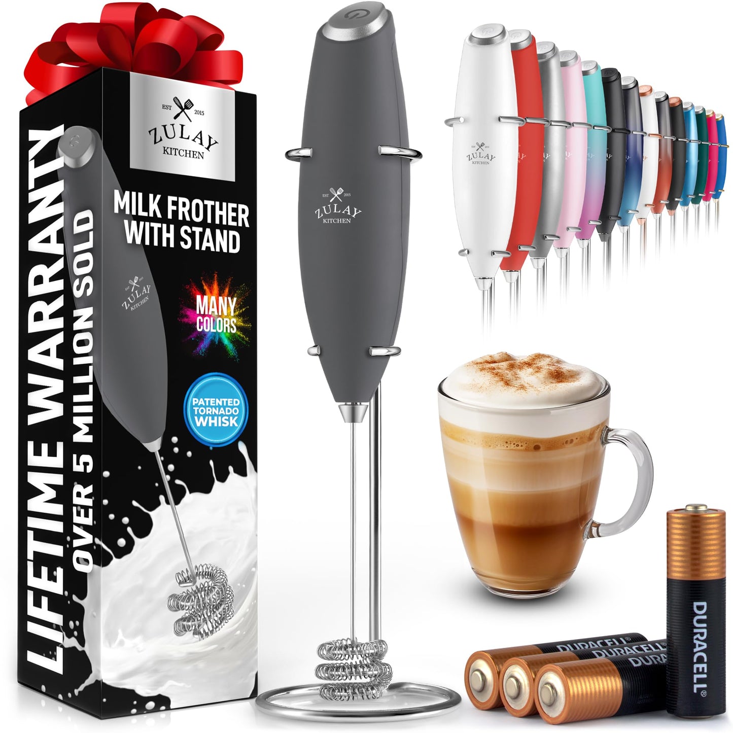 Zulay Milk Frother Wand Handheld Electric Whisk For Coffee