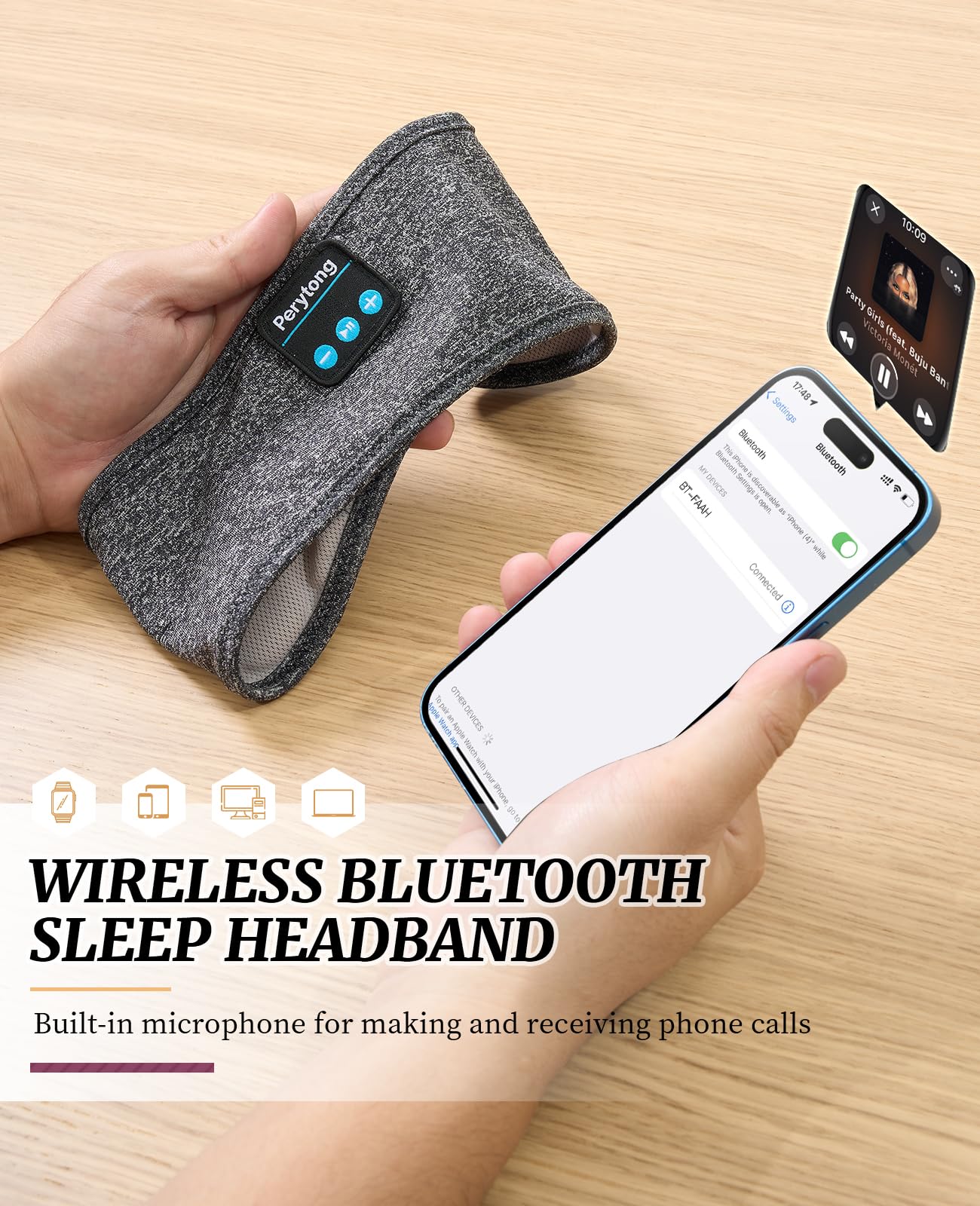Perytong Sleep Headphones Wireless Bluetooth Headband
