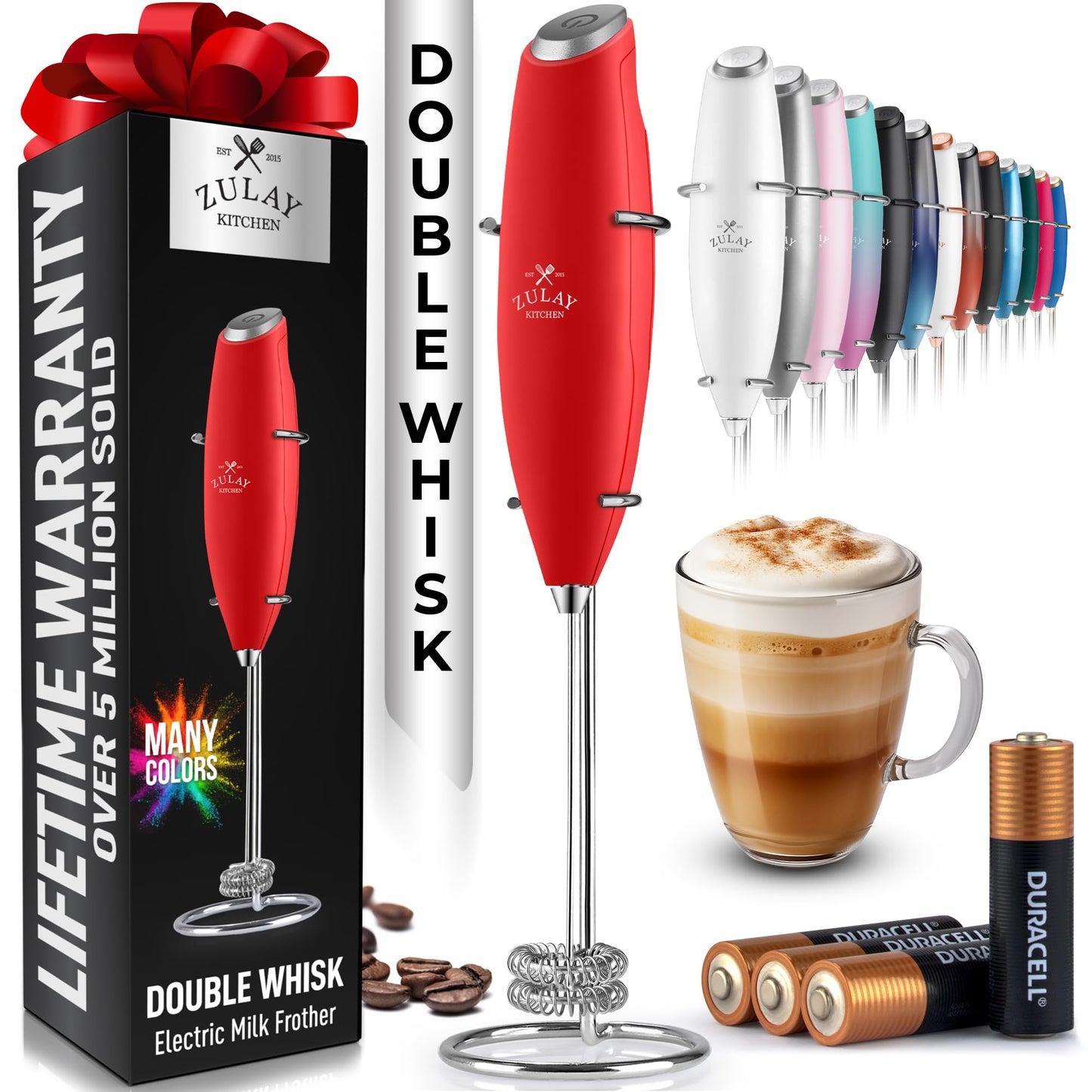 Zulay Milk Frother Wand Handheld Electric Whisk For Coffee