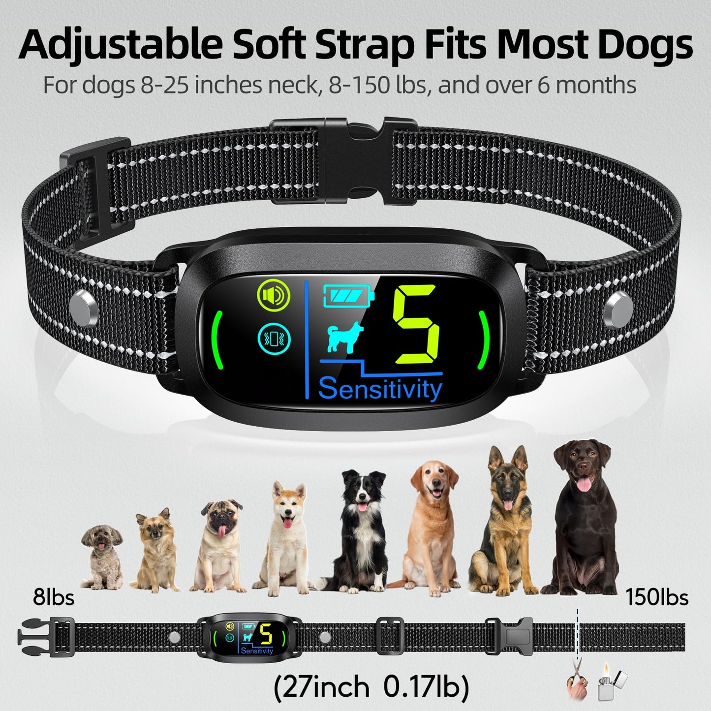 Rechargeable Dog Bark Collar with Adjustable Sensitivity Levels