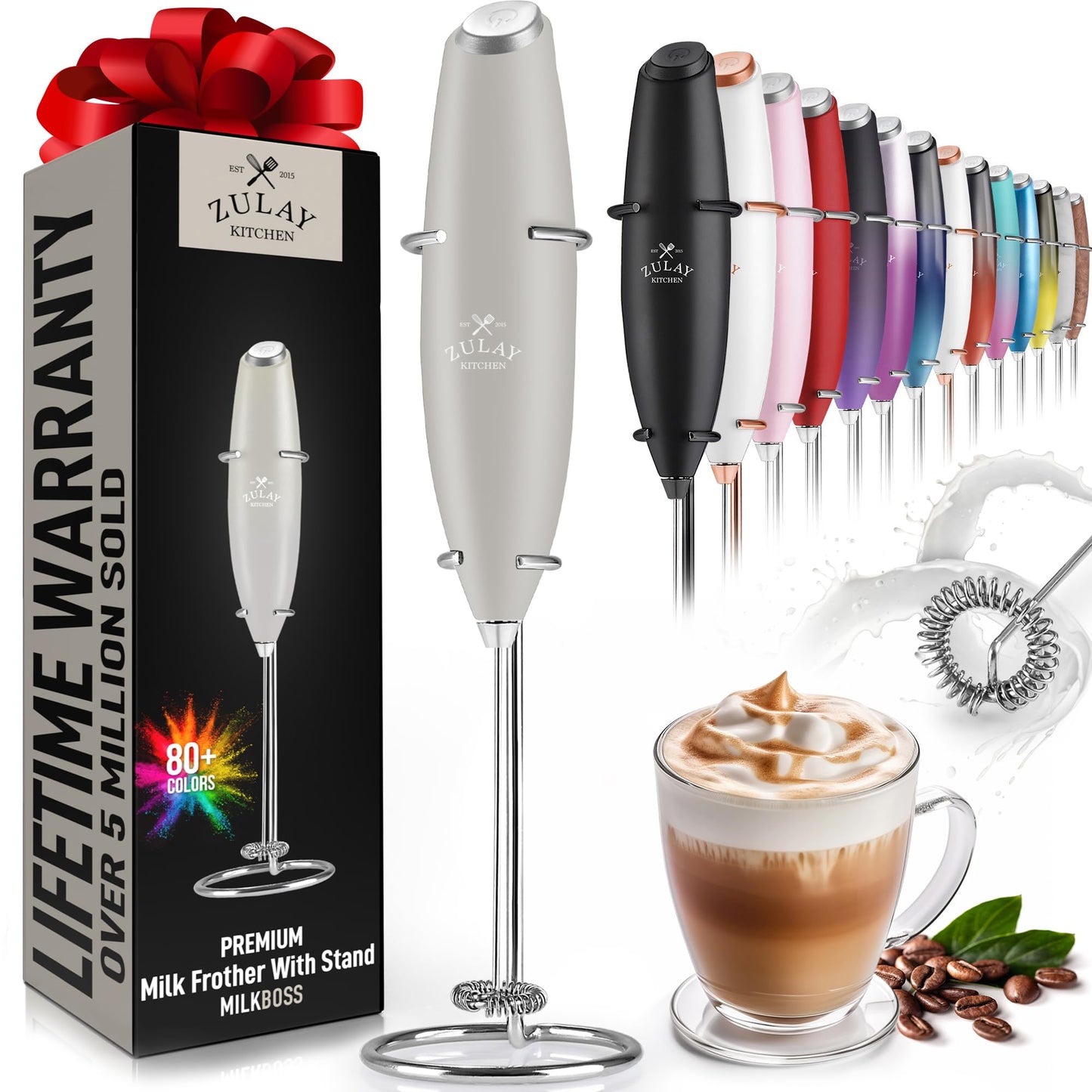 Zulay Milk Frother Wand Handheld Electric Whisk For Coffee