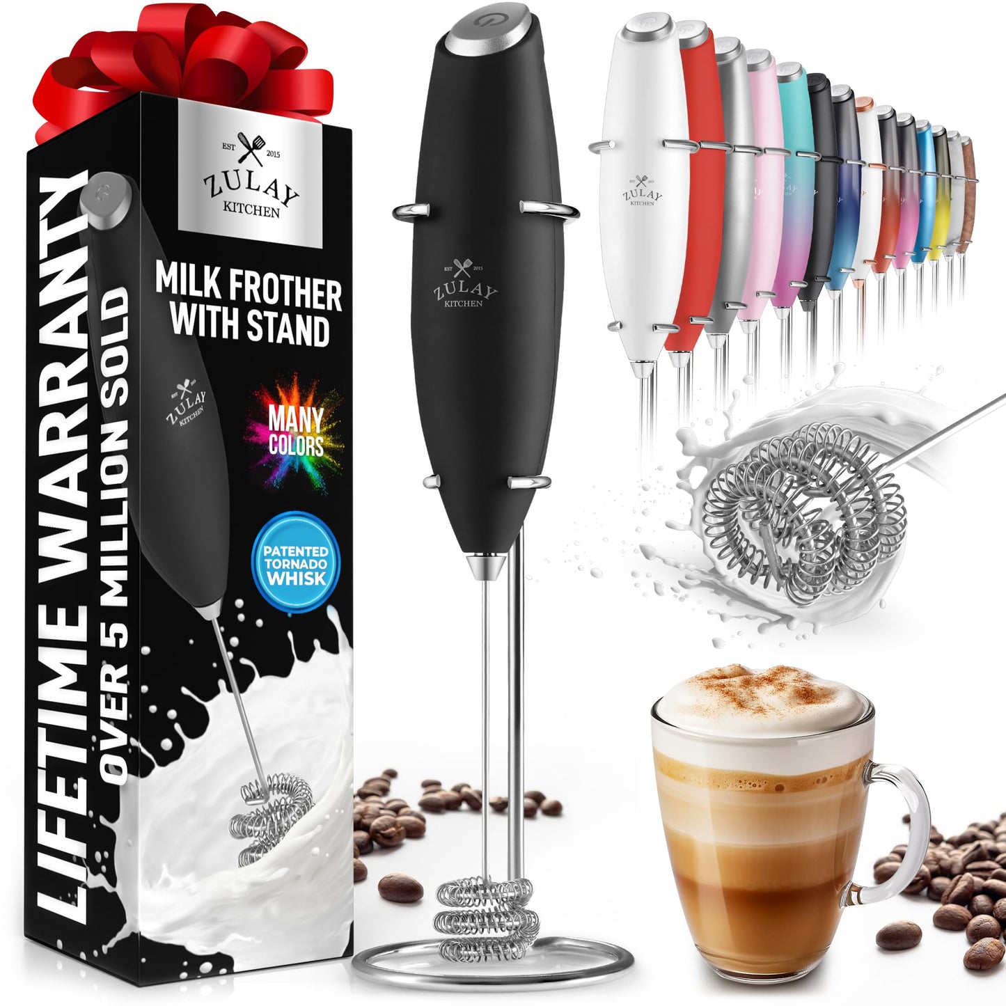 Zulay Milk Frother Wand Handheld Electric Whisk For Coffee
