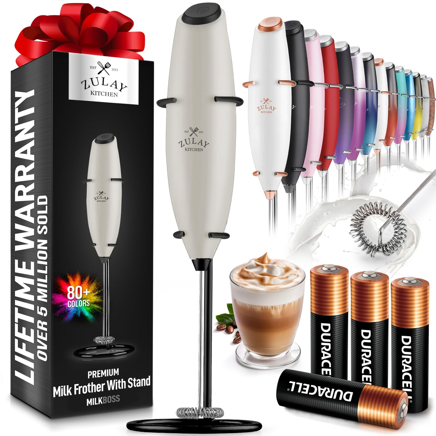 Zulay Milk Frother Wand Handheld Electric Whisk For Coffee