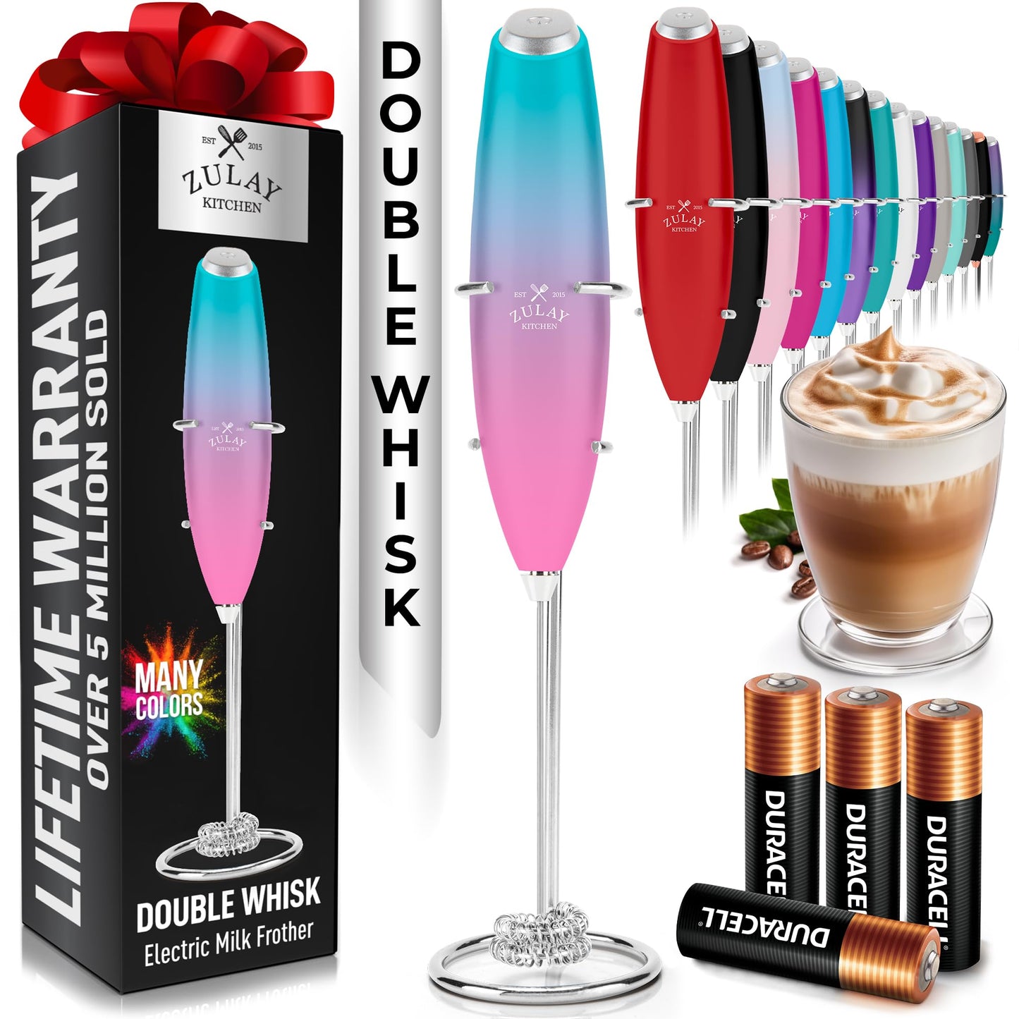 Zulay Milk Frother Wand Handheld Electric Whisk For Coffee