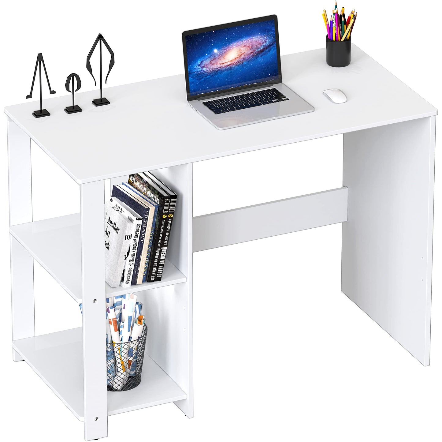 SHW 38 Inch Black Home Office Desk with Shelves