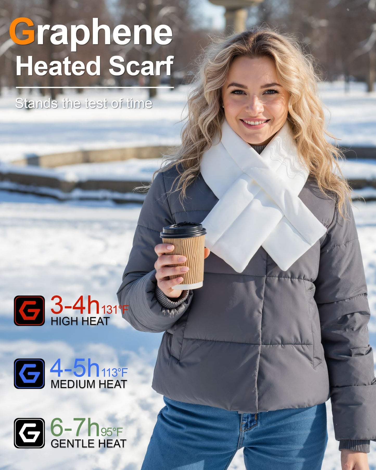 Wulcea Graphene Heated Scarf For Women 6000mAh Fast Charge