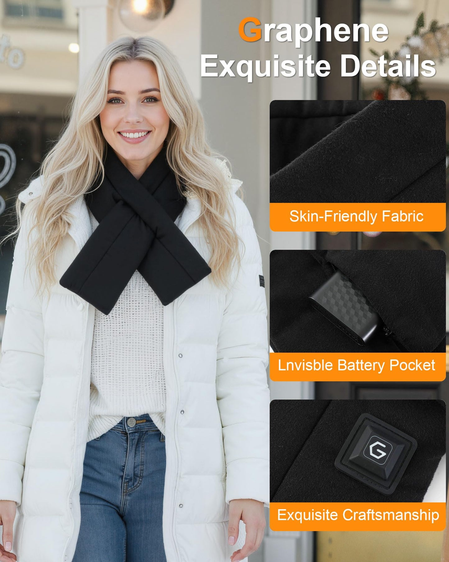 Wulcea Graphene Heated Scarf For Women 6000mAh Fast Charge