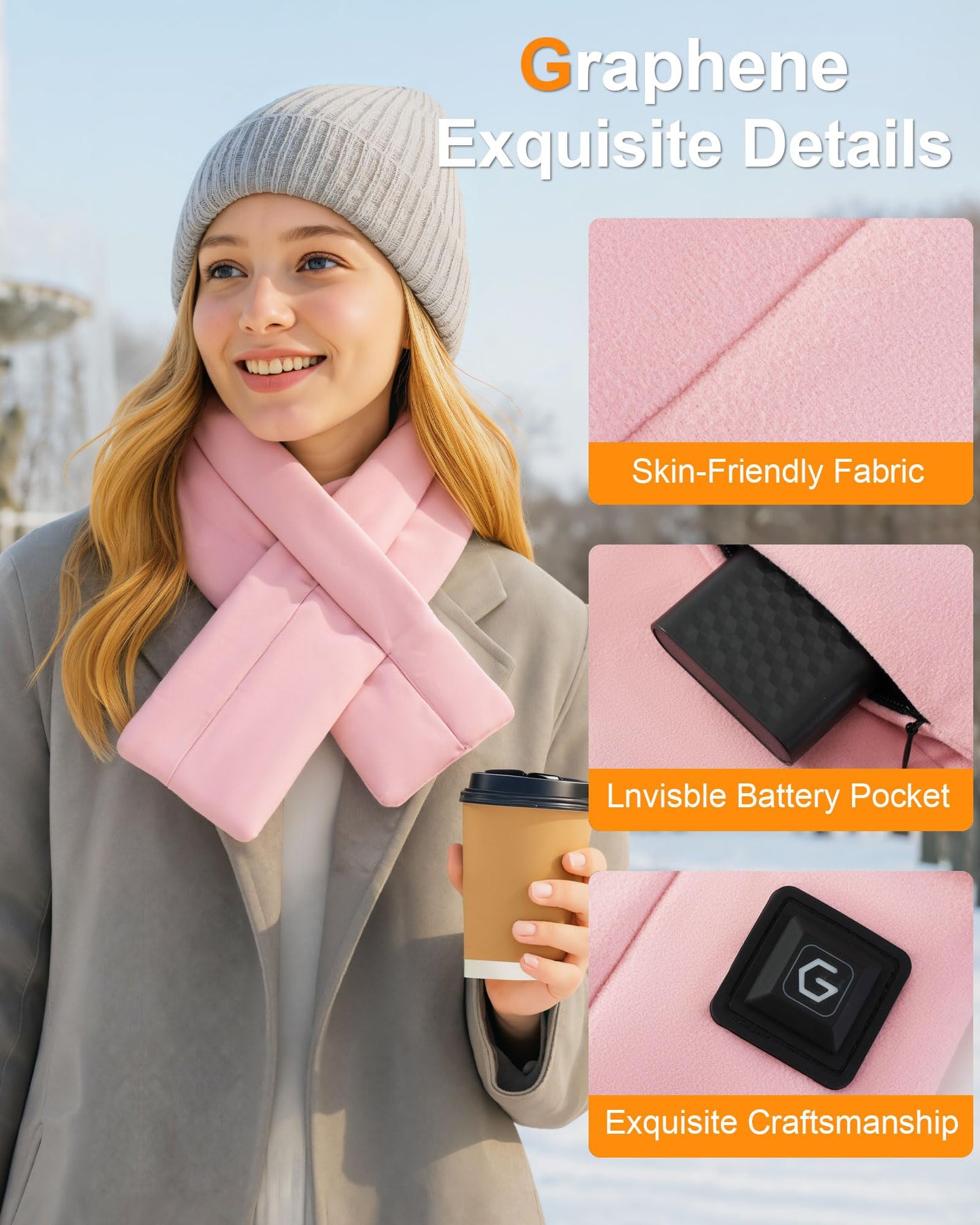 Wulcea Graphene Heated Scarf For Women 6000mAh Fast Charge