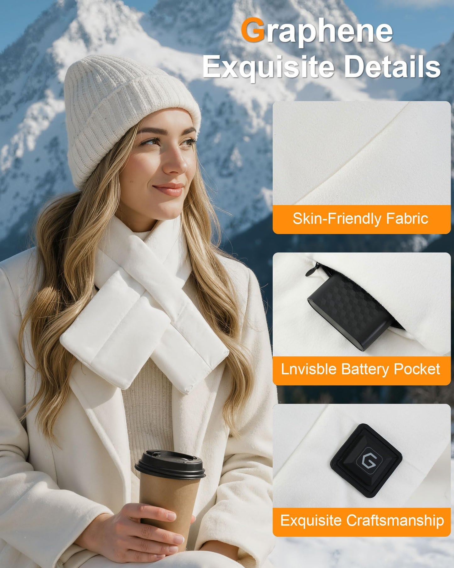 Wulcea Graphene Heated Scarf For Women 6000mAh Fast Charge