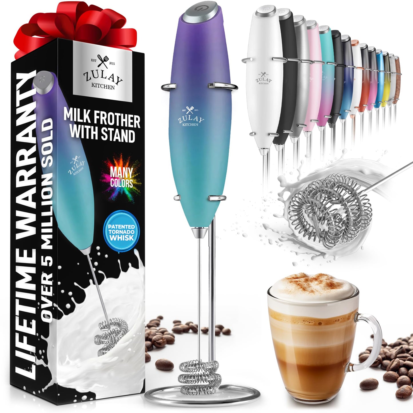 Zulay Milk Frother Wand Handheld Electric Whisk For Coffee