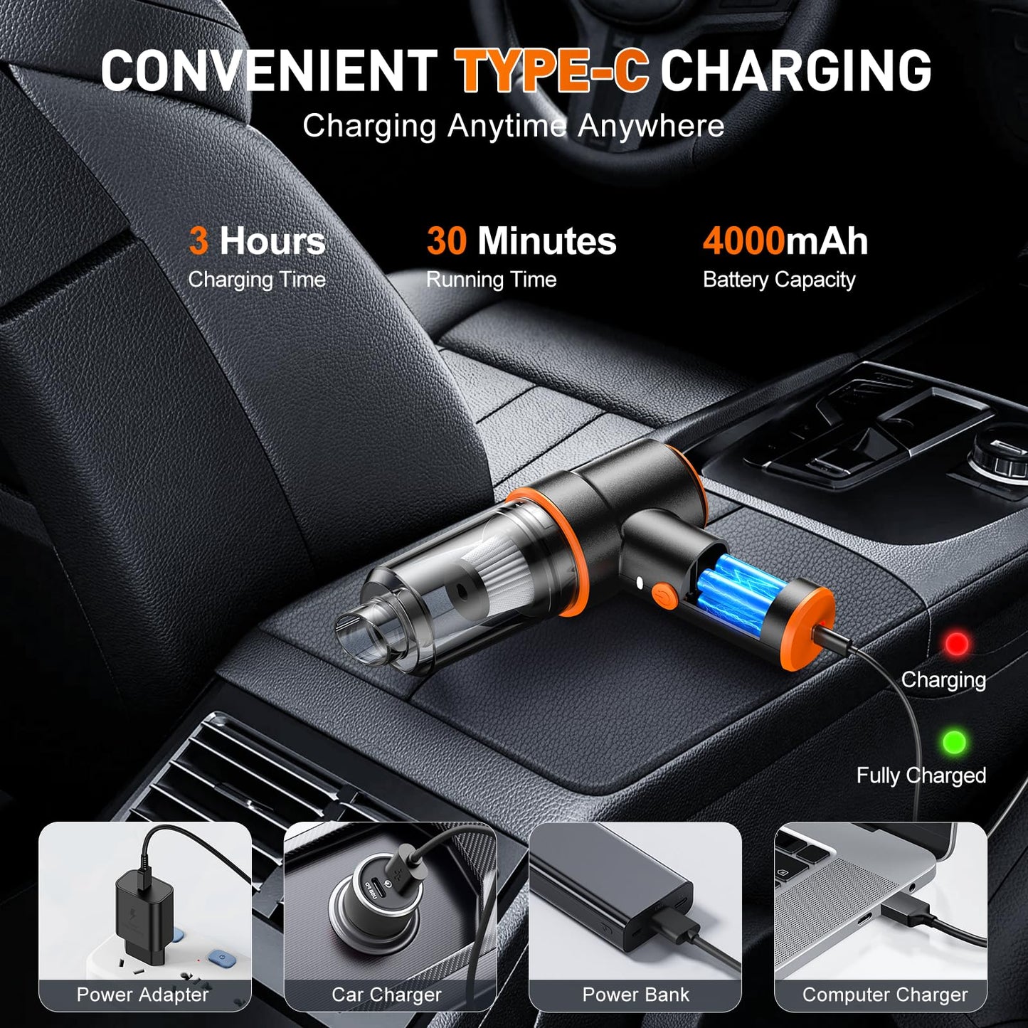 KMM Handheld Car Vacuum Cleaner 9000Pa 120W LED Light