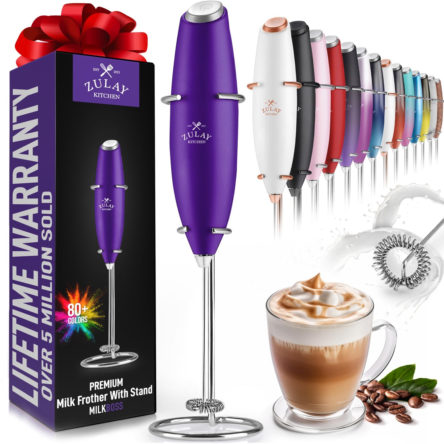 Zulay Milk Frother Wand Handheld Electric Whisk For Coffee