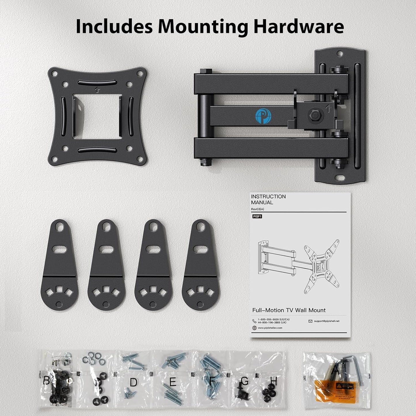 Pipishell Full Motion Wall Mount For 13-42 TVs Up To 44 Lbs