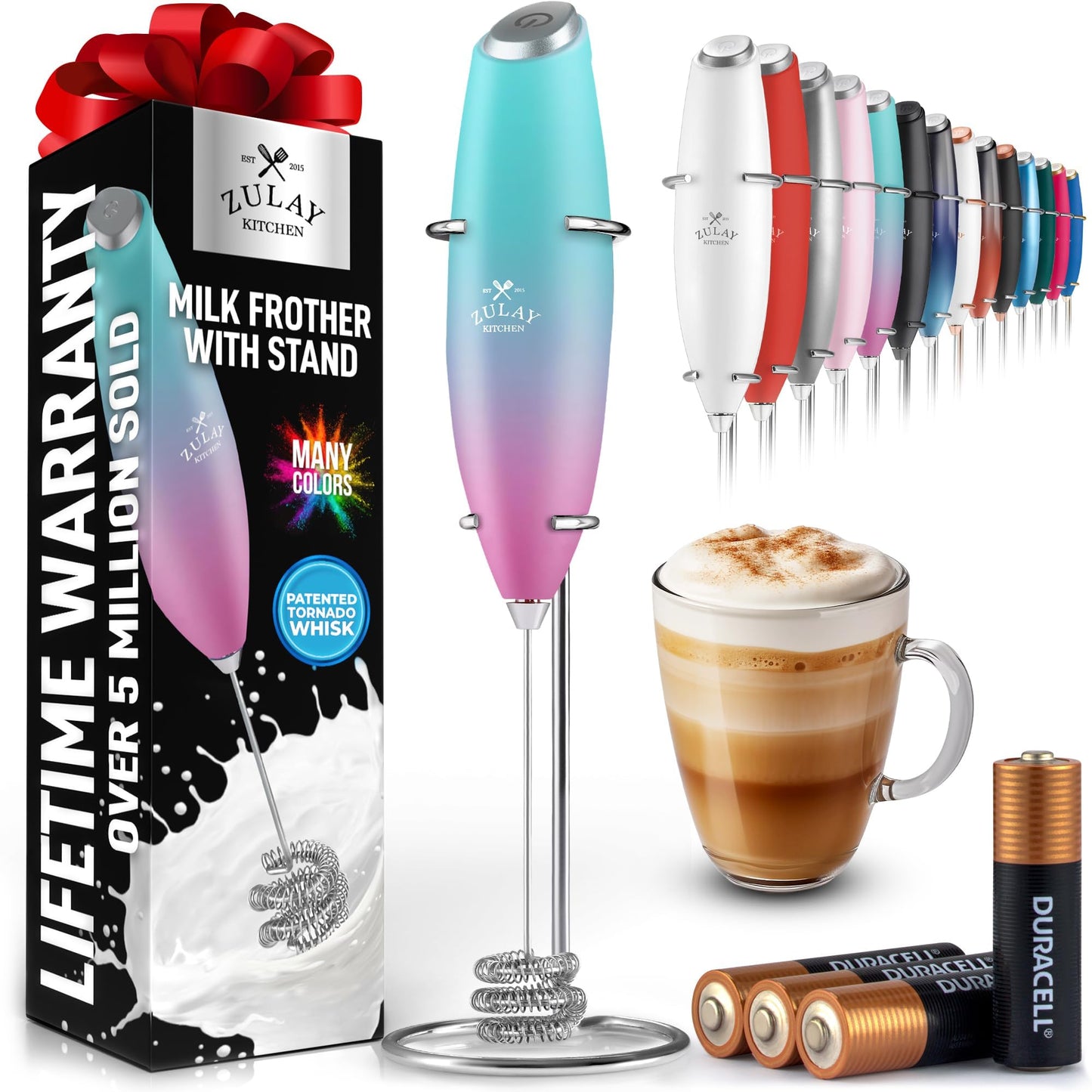 Zulay Milk Frother Wand Handheld Electric Whisk For Coffee