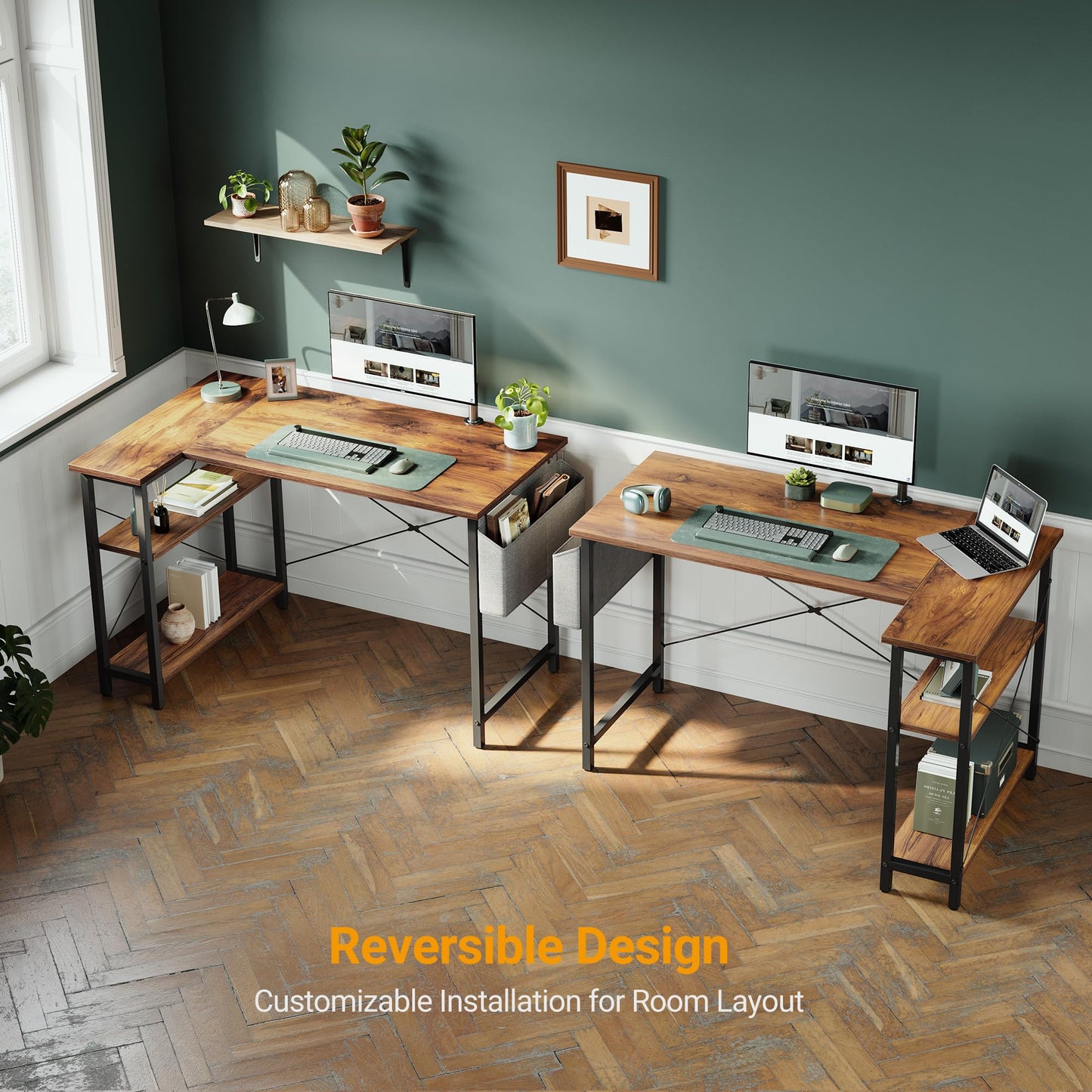 CubiCubi L Shaped Desk with Reversible Storage Options