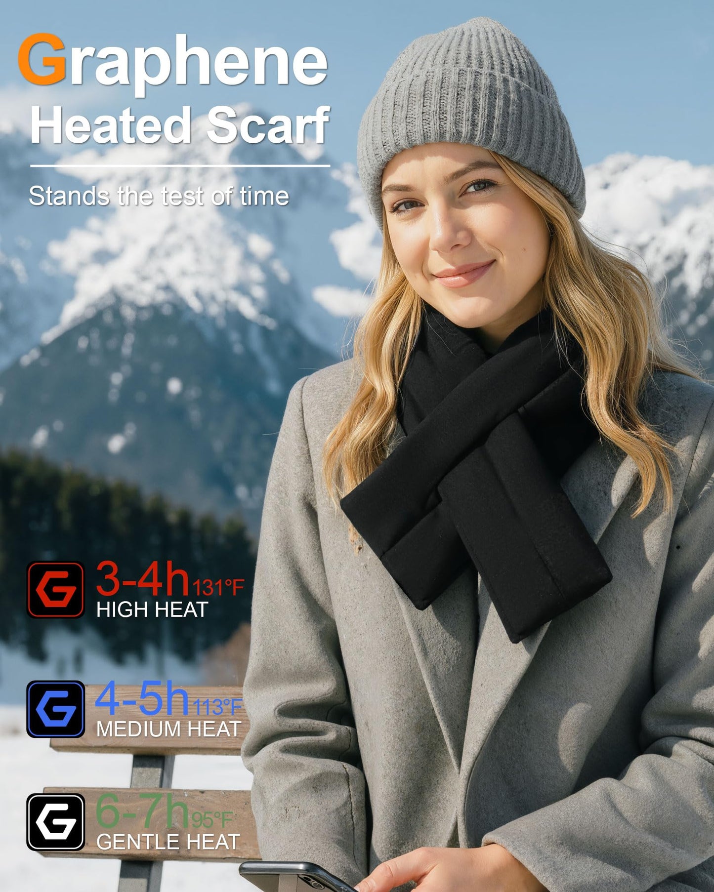Wulcea Graphene Heated Scarf For Women 6000mAh Fast Charge