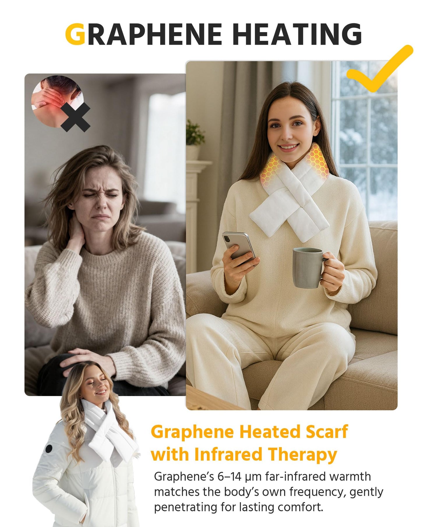 Wulcea Graphene Heated Scarf For Women 6000mAh Fast Charge