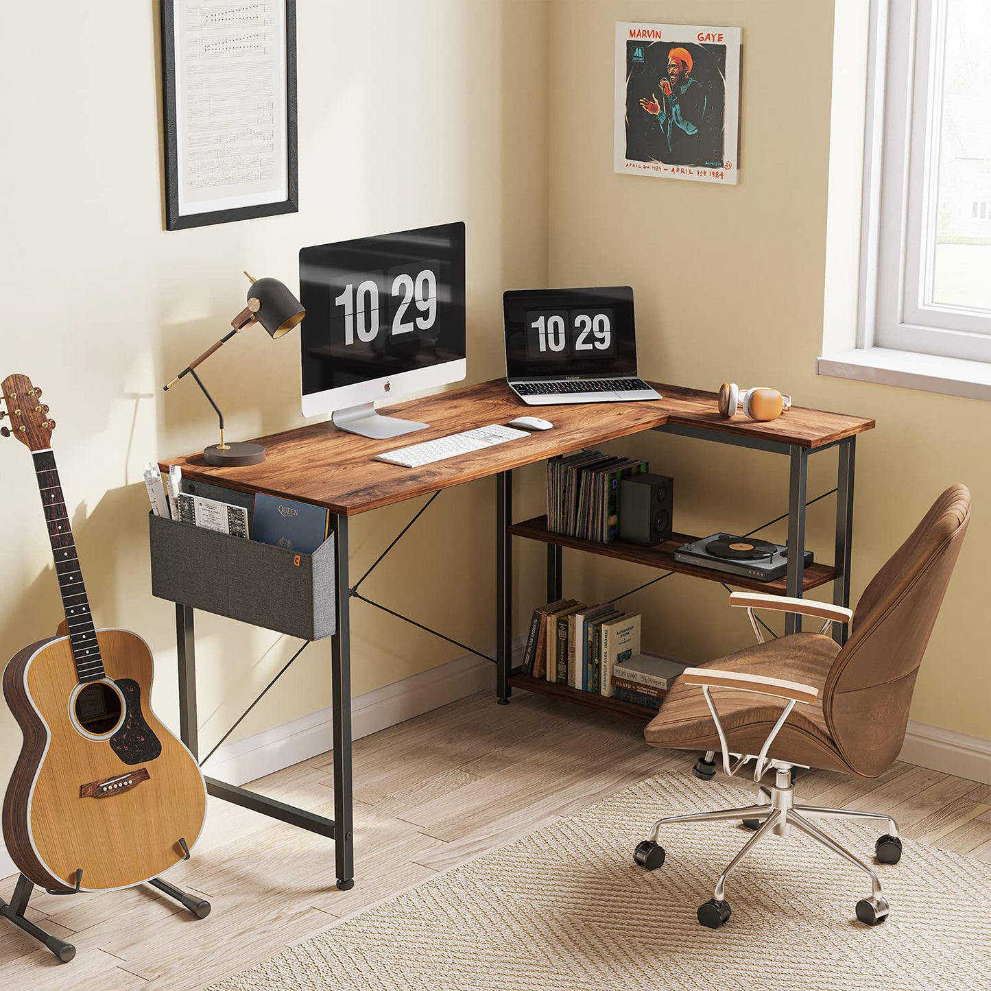 CubiCubi L Shaped Desk with Reversible Storage Options