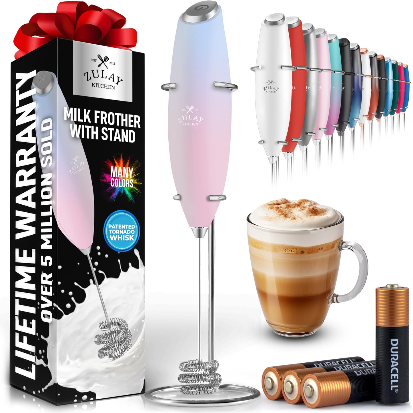 Zulay Milk Frother Wand Handheld Electric Whisk For Coffee