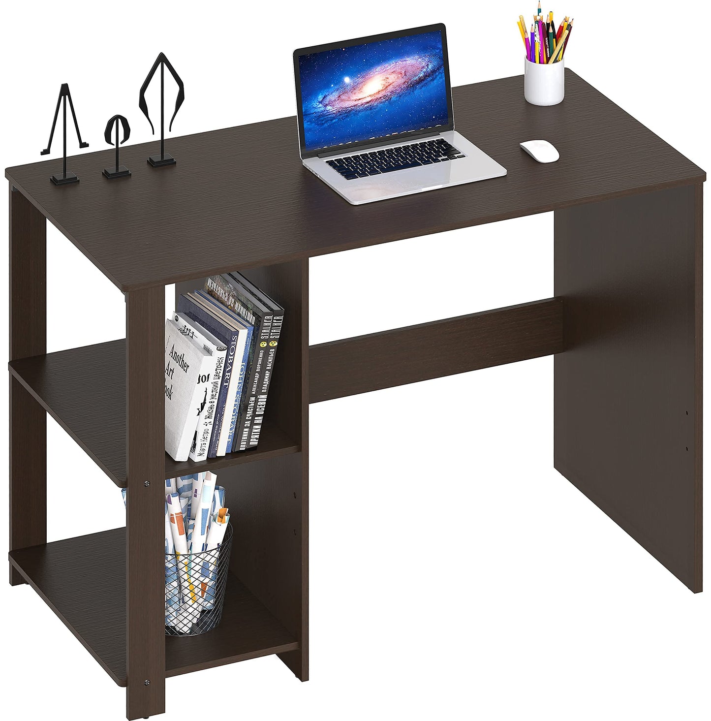 SHW 38 Inch Black Home Office Desk with Shelves