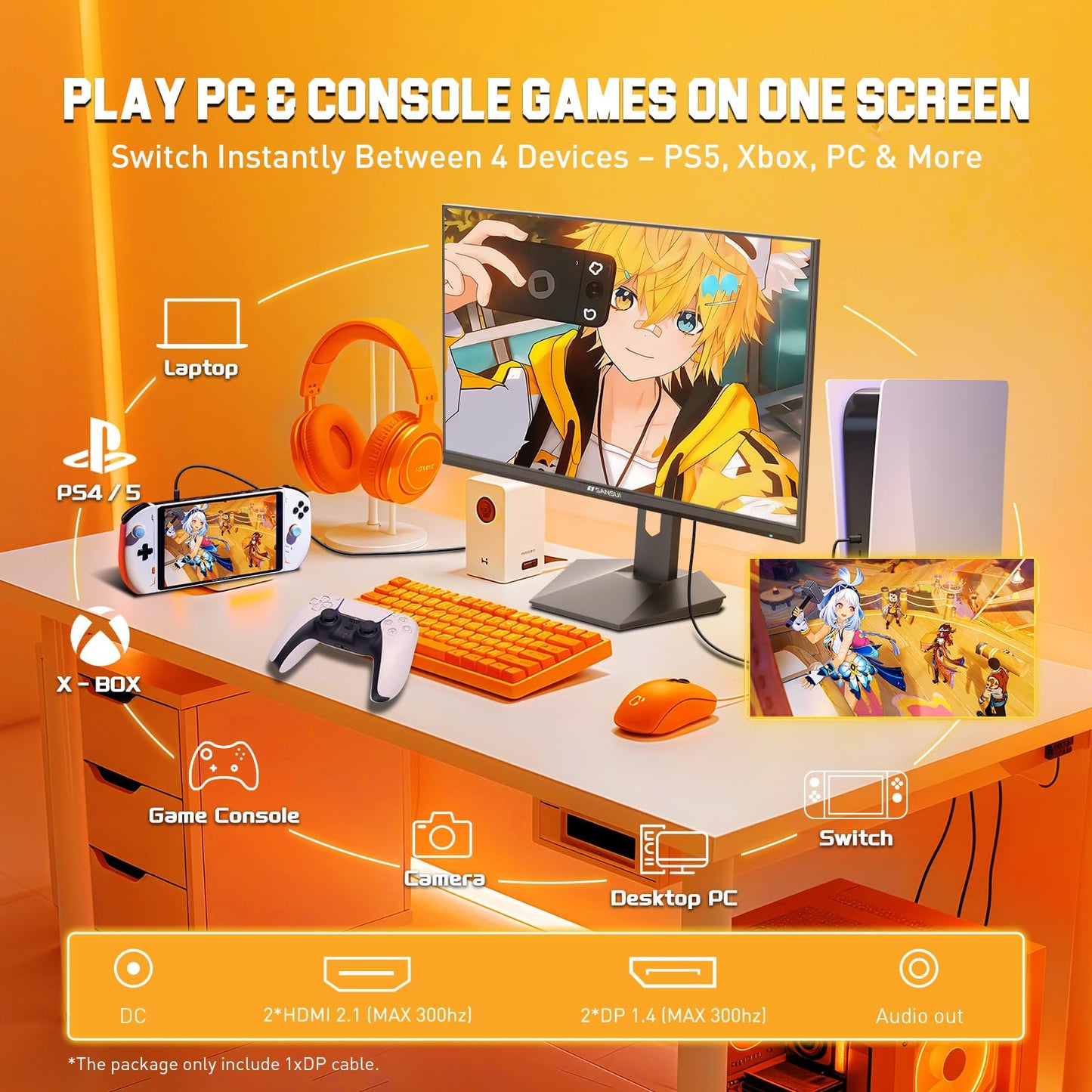 Sansui 27 Inch WQHD Gaming Monitor 180Hz 1ms DP HDMI HDR