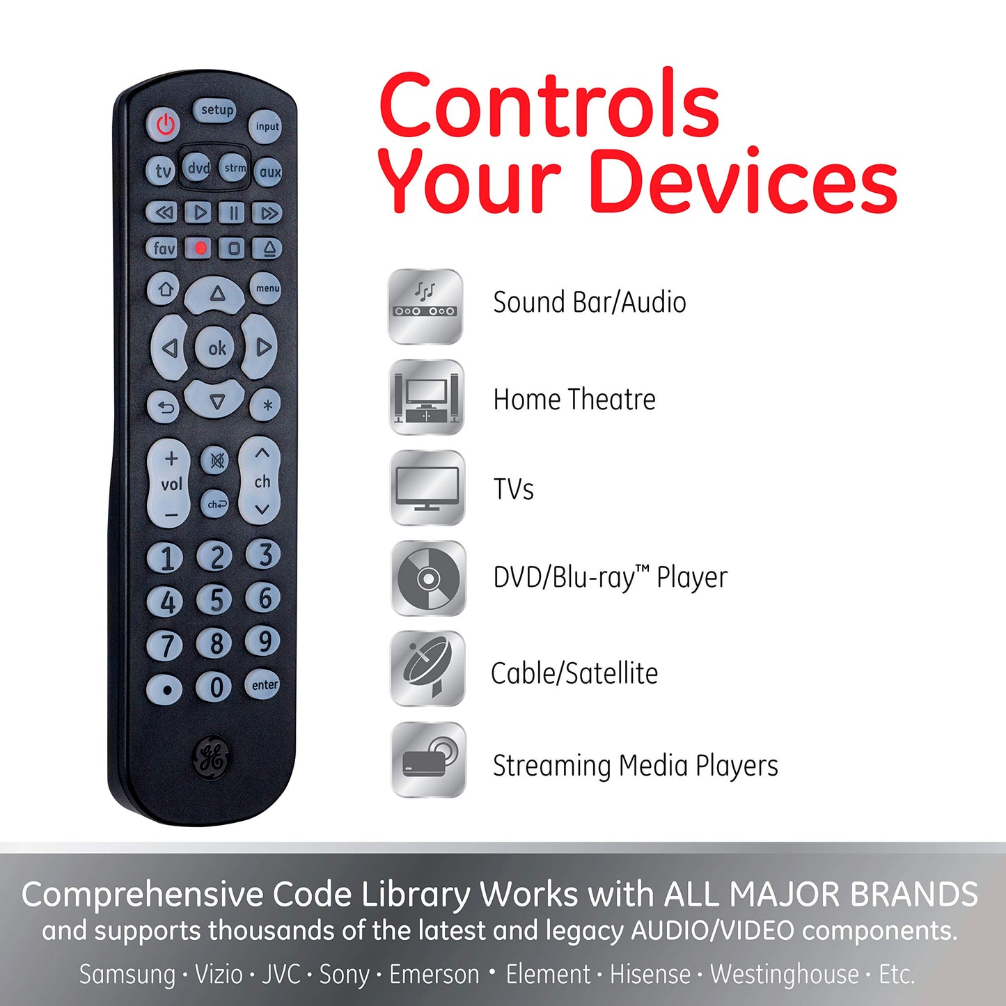 Universal Remote Control for 4 Devices in Black