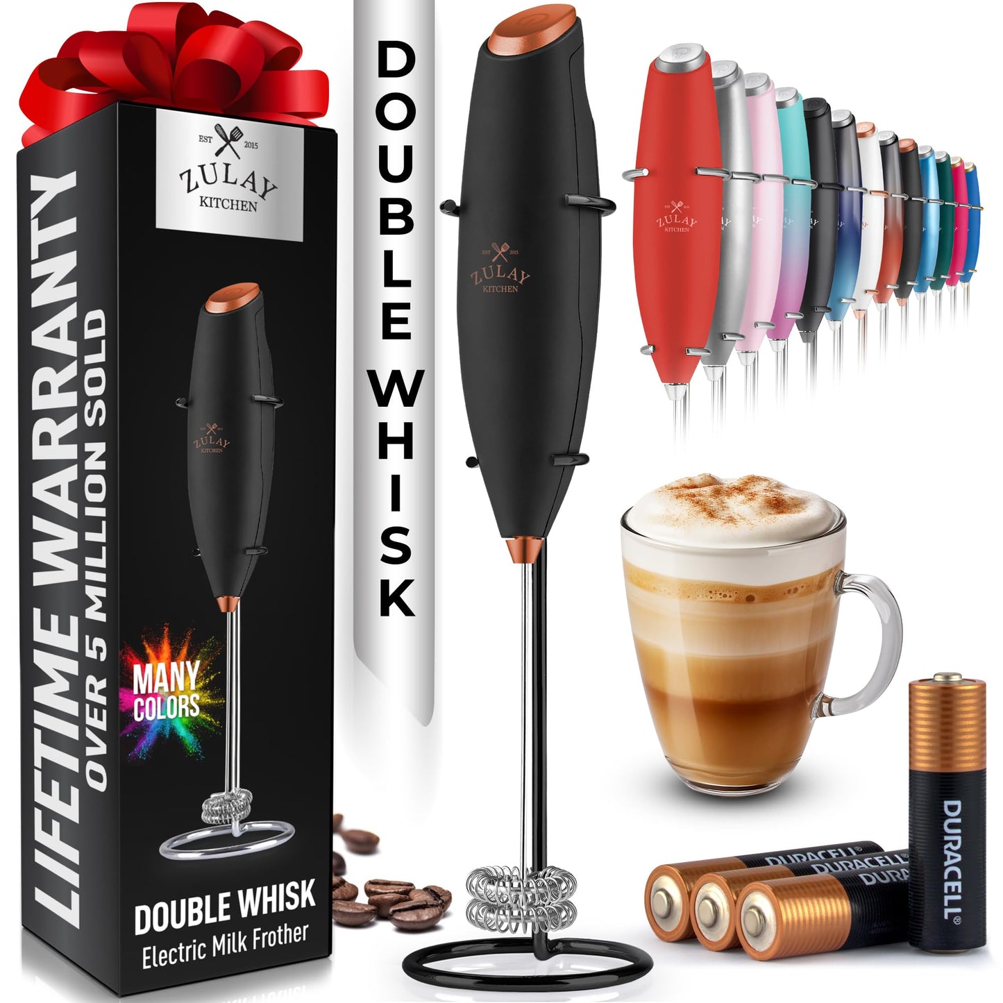 Zulay Milk Frother Wand Handheld Electric Whisk For Coffee