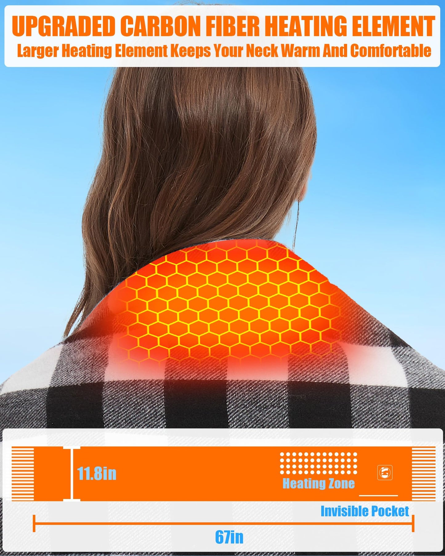 Rechargeable Heated Scarf Neck Warmer 10000mAh 3 Levels