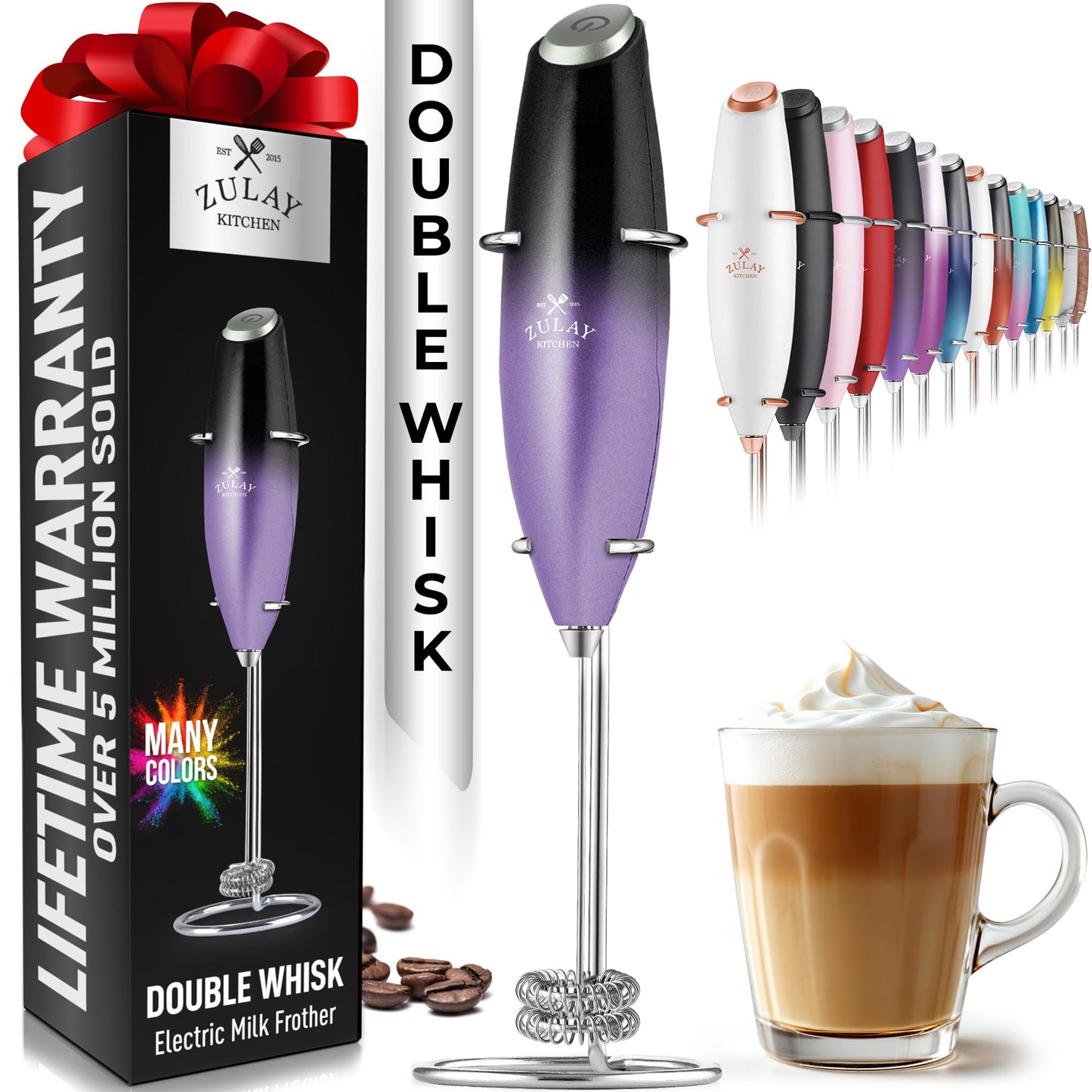 Zulay Milk Frother Wand Handheld Electric Whisk For Coffee