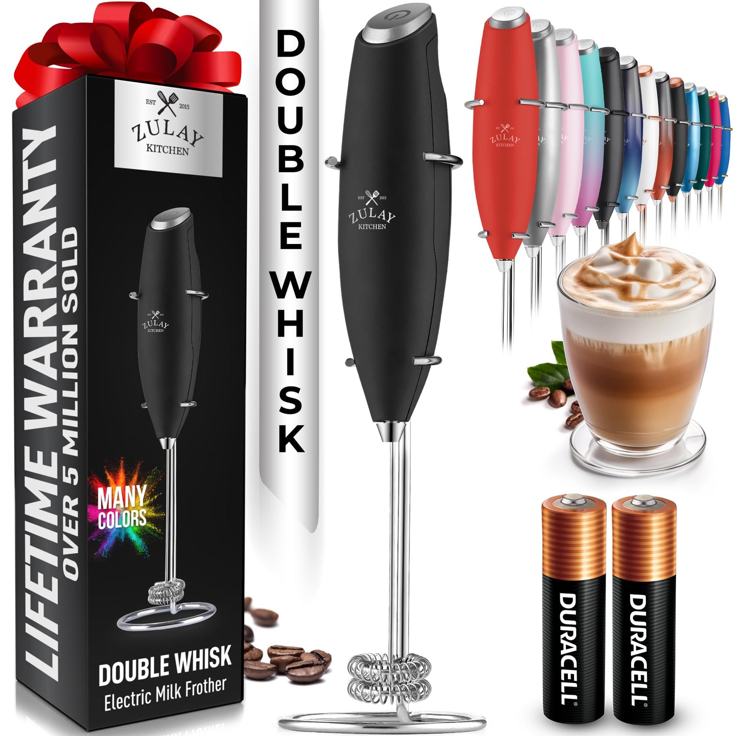 Zulay Milk Frother Wand Handheld Electric Whisk For Coffee