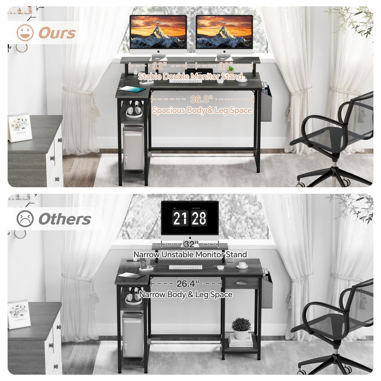 L Shaped Desk with Power Outlets and LED Lights