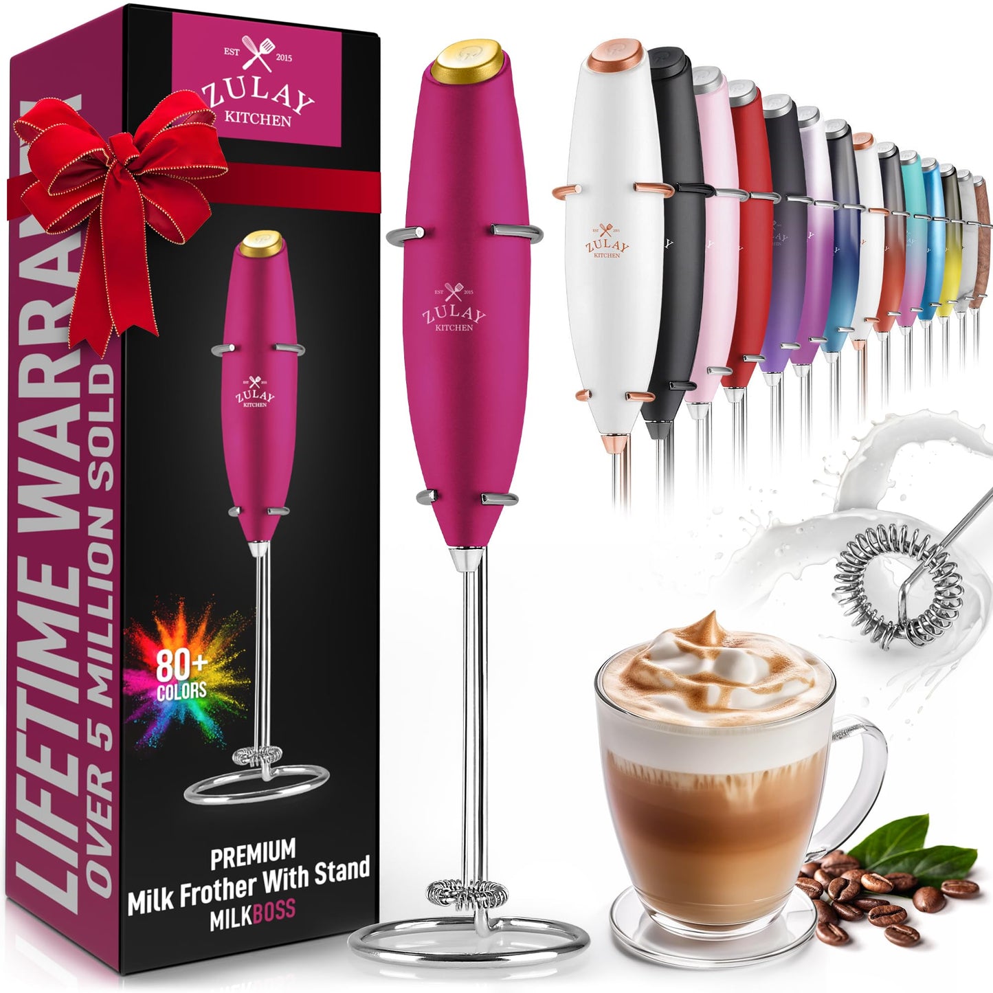 Zulay Milk Frother Wand Handheld Electric Whisk For Coffee