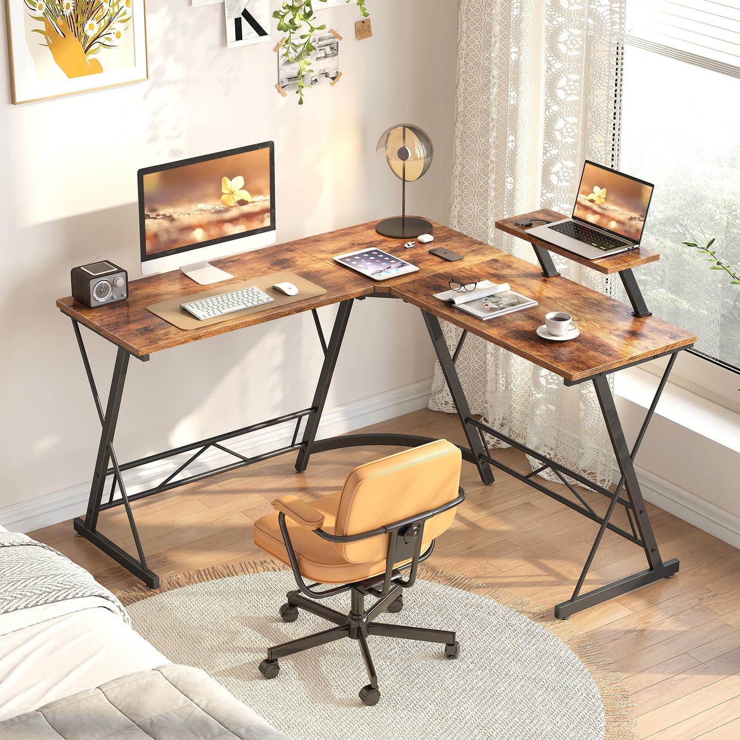 L Shaped Gaming Desk with Large Monitor Stand