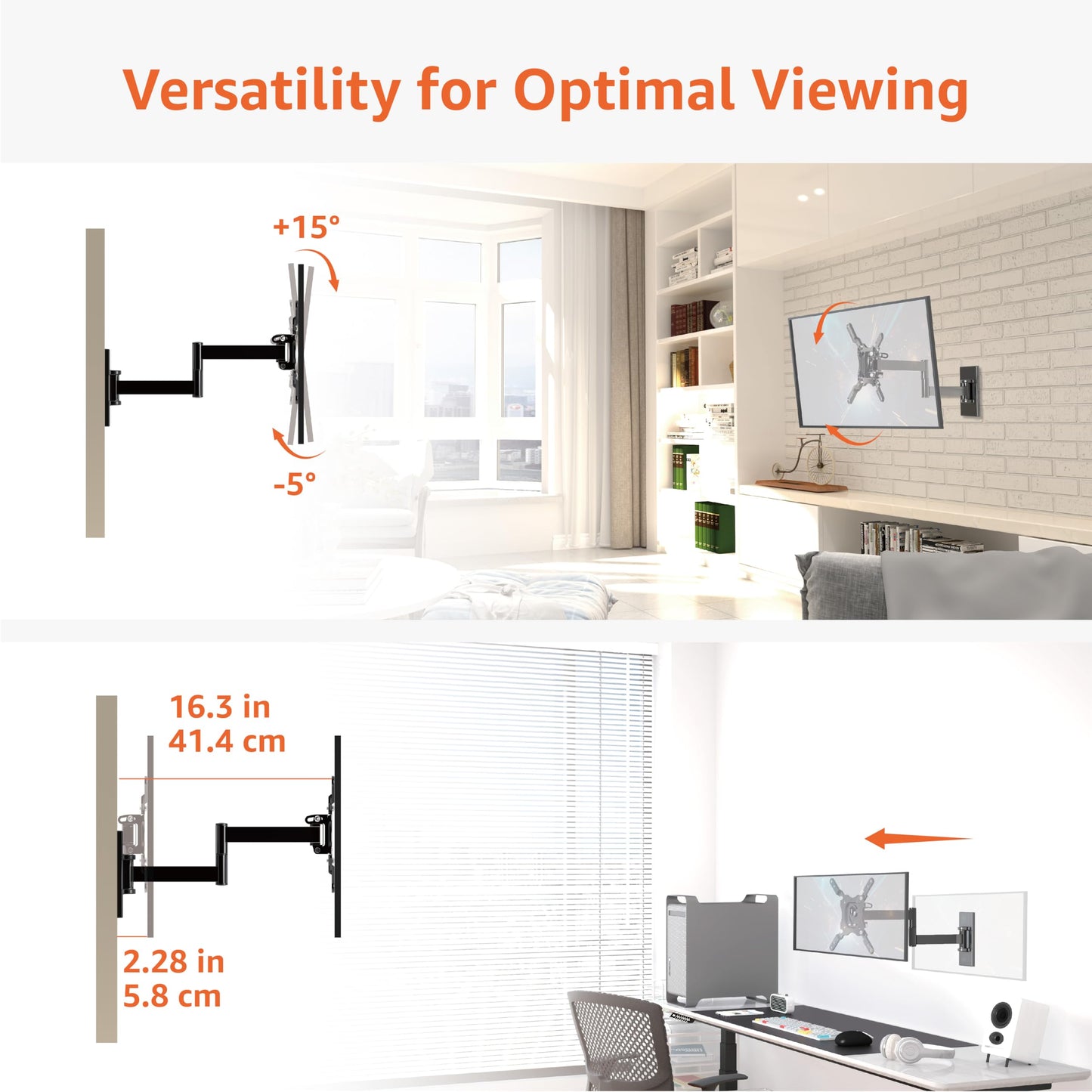 Amazon Basics Full Motion Wall Mount for 26 to 55 TVs Black