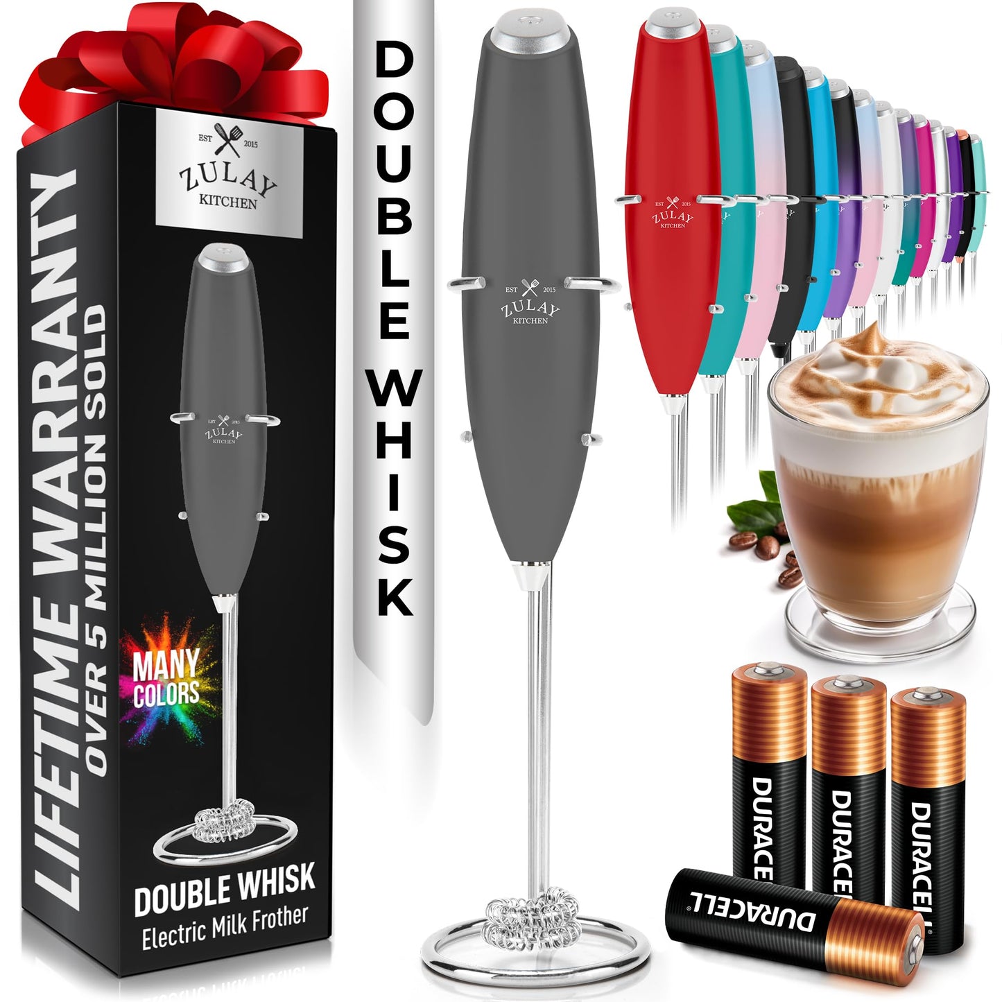 Zulay Milk Frother Wand Handheld Electric Whisk For Coffee