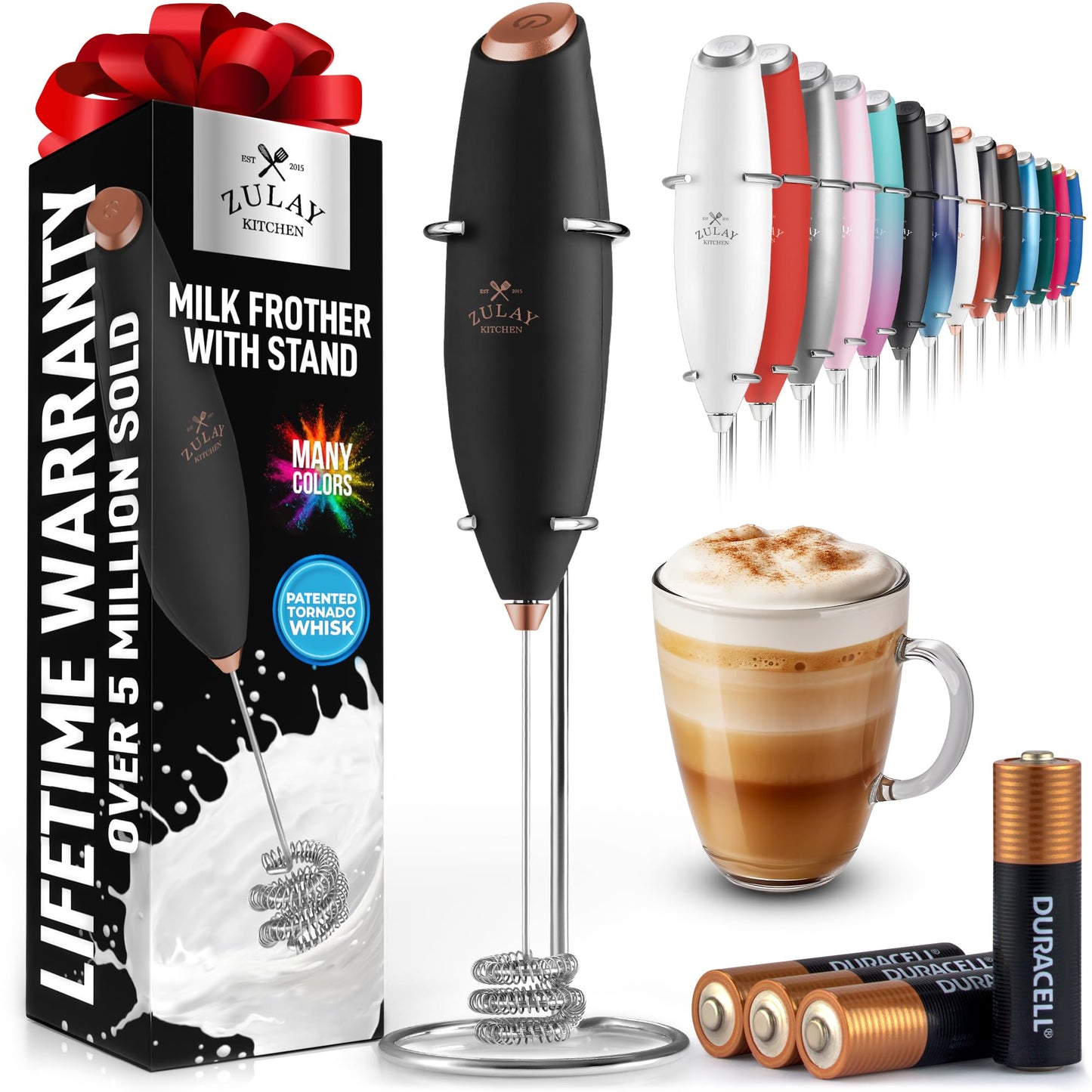 Zulay Milk Frother Wand Handheld Electric Whisk For Coffee