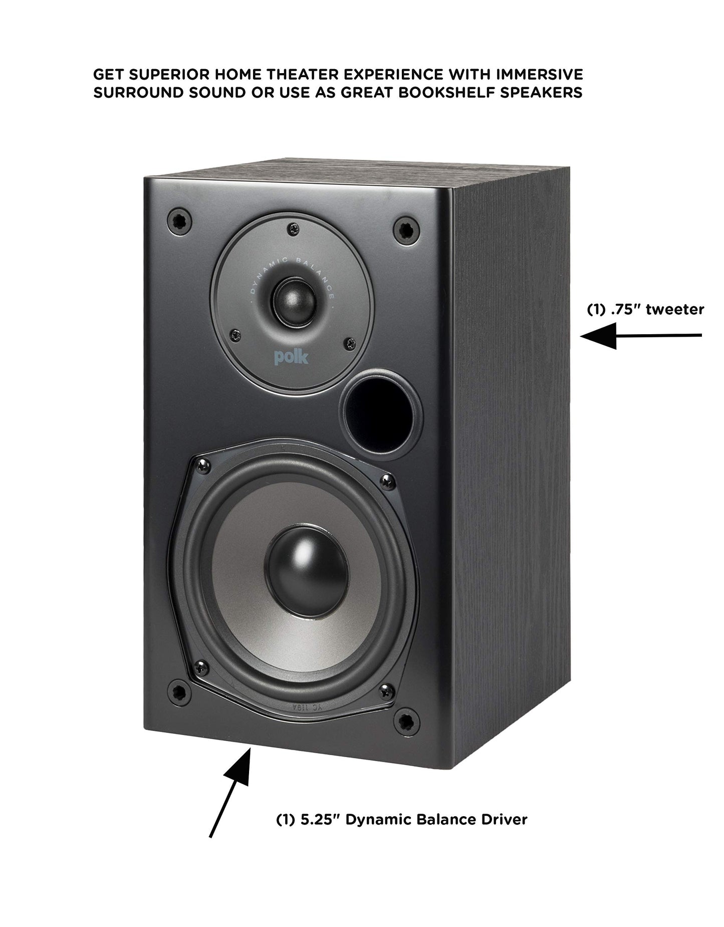 Polk Audio T15 Bookshelf Speakers with Deep Bass Sound