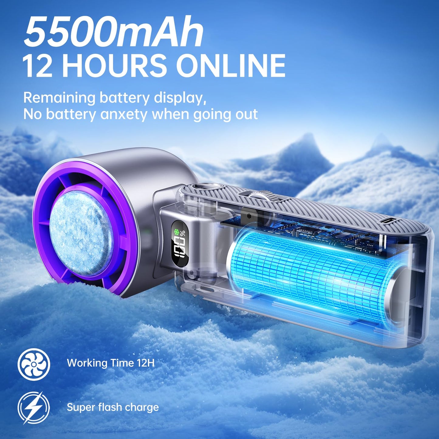 Handheld Portable Fan Ice Cooler 20000 RPM Turbo Purple