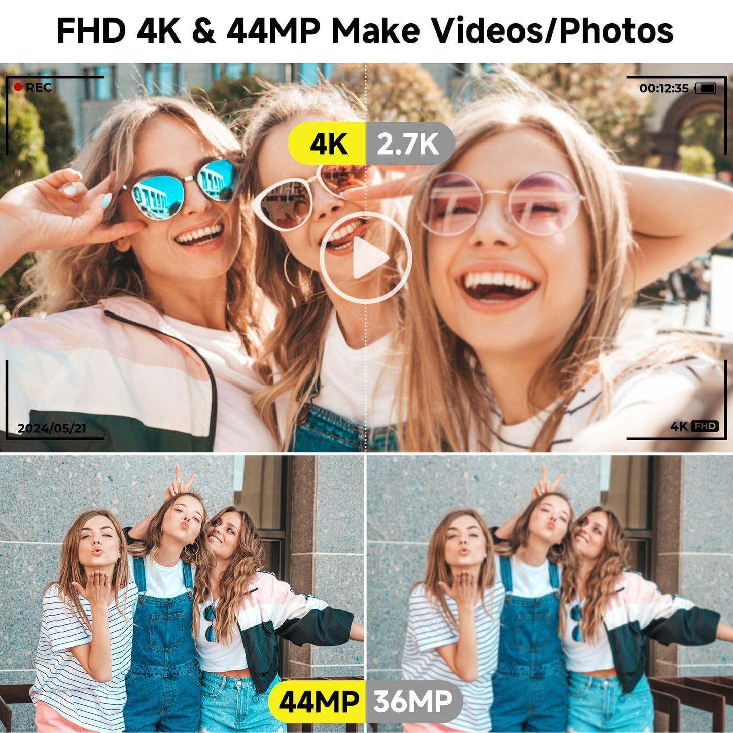 FHD 4K Digital Camera for Kids with 16X Zoom