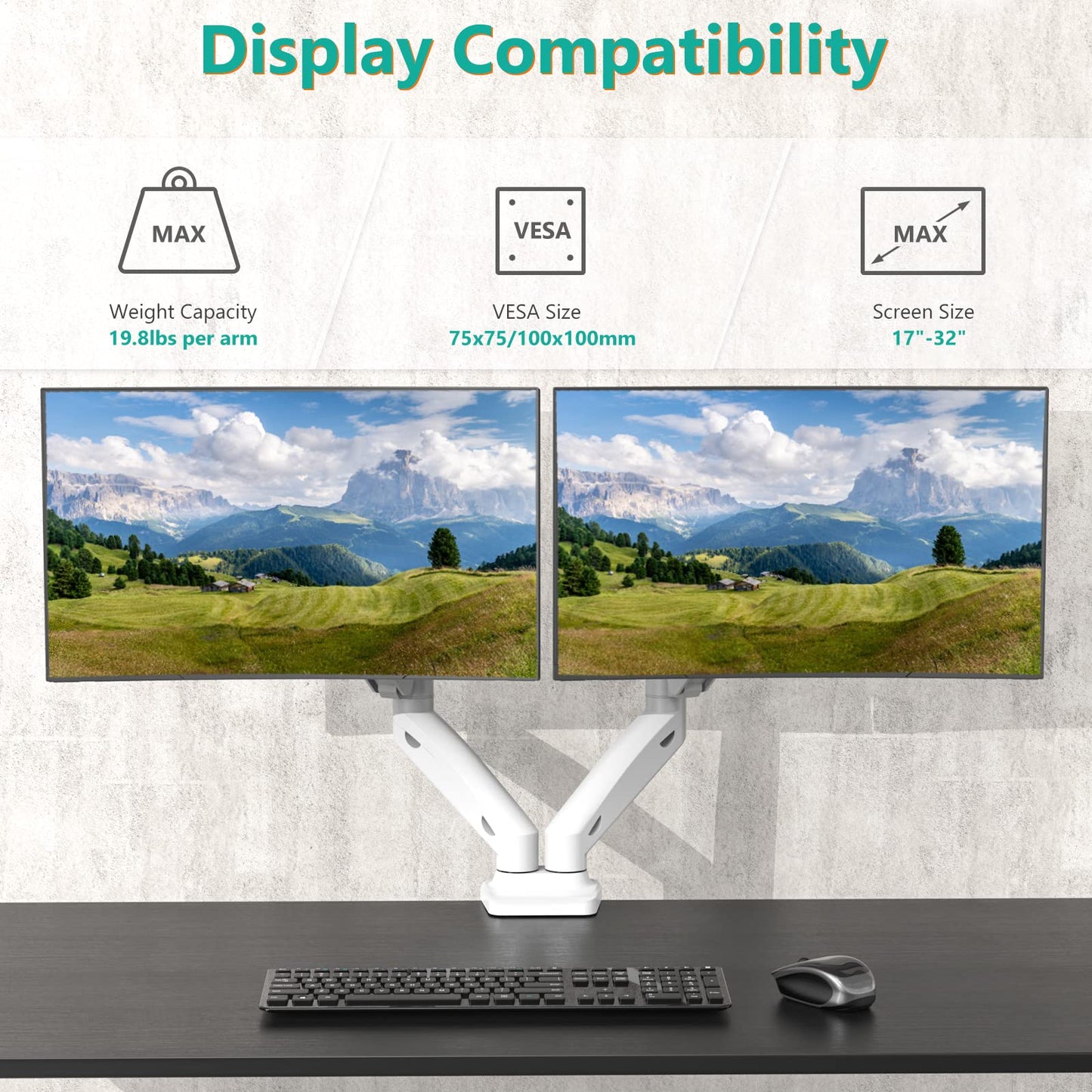 Wali Dual Monitor Stand With Gas Spring 17 to 32 Inches