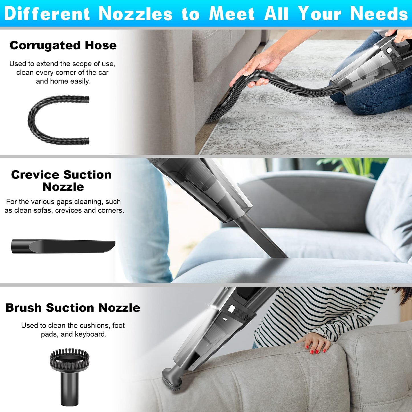 Handheld Cordless Vacuum 11000Pa Rechargeable for Car