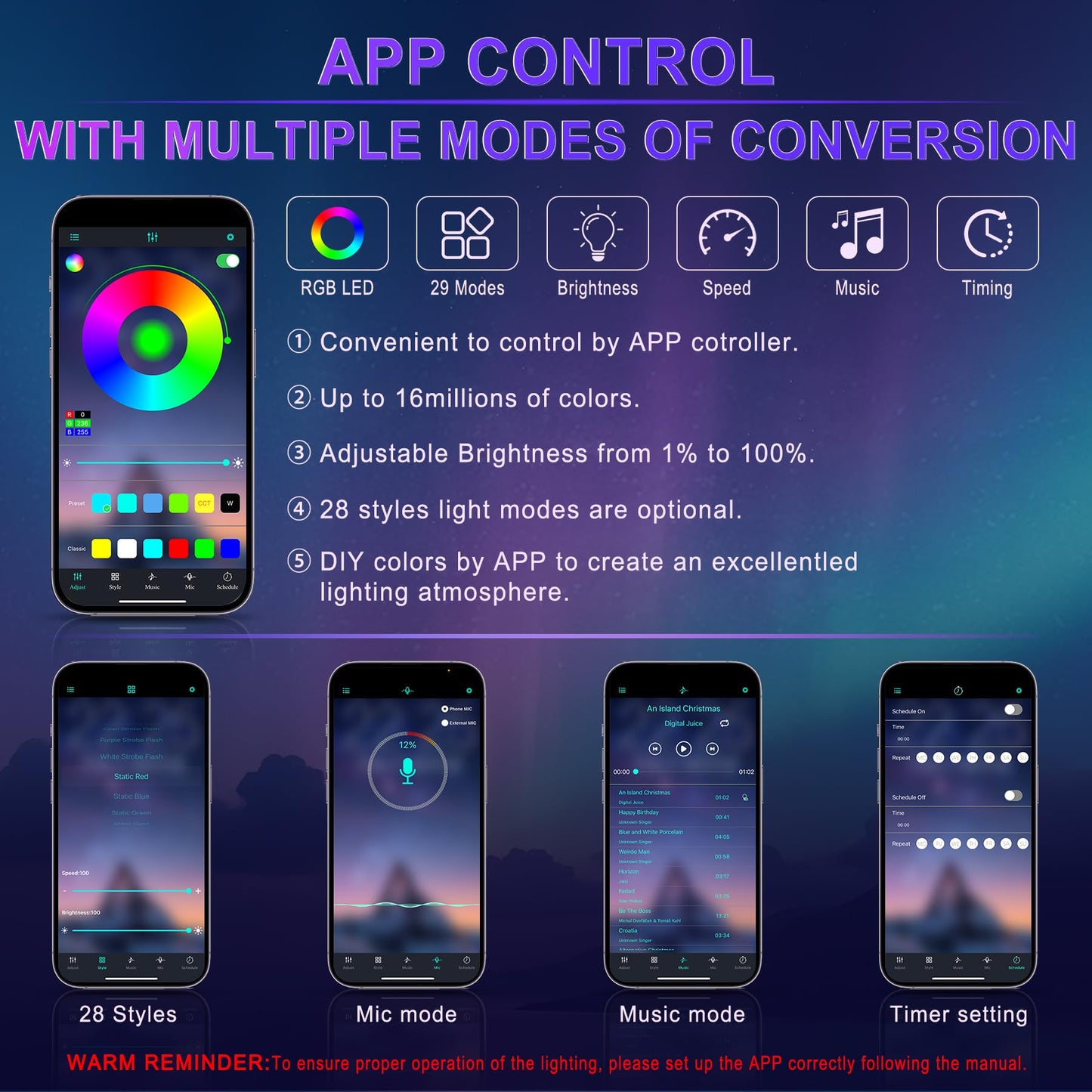LivTee Smart Car LED Interior Lights USB Port App Control